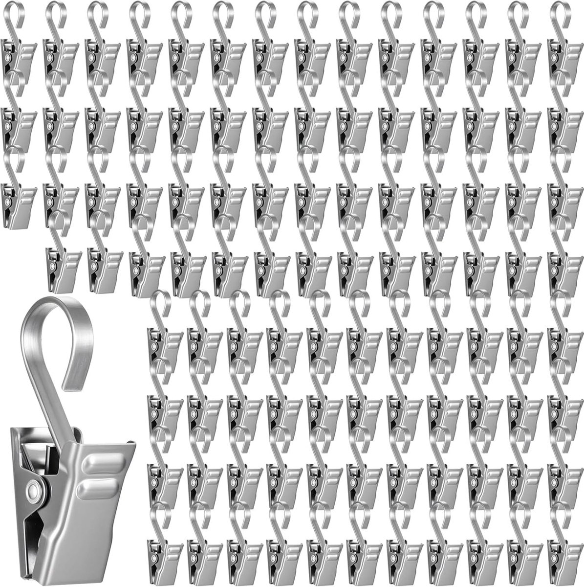 SnelShoppen - 110 Stuks Douchegordijn Clips met Haken, Robuuste RVS Metalen Gordijnhaken met Clips voor Douchegordijnen, Badkamer, Huisdecoratie, Foto