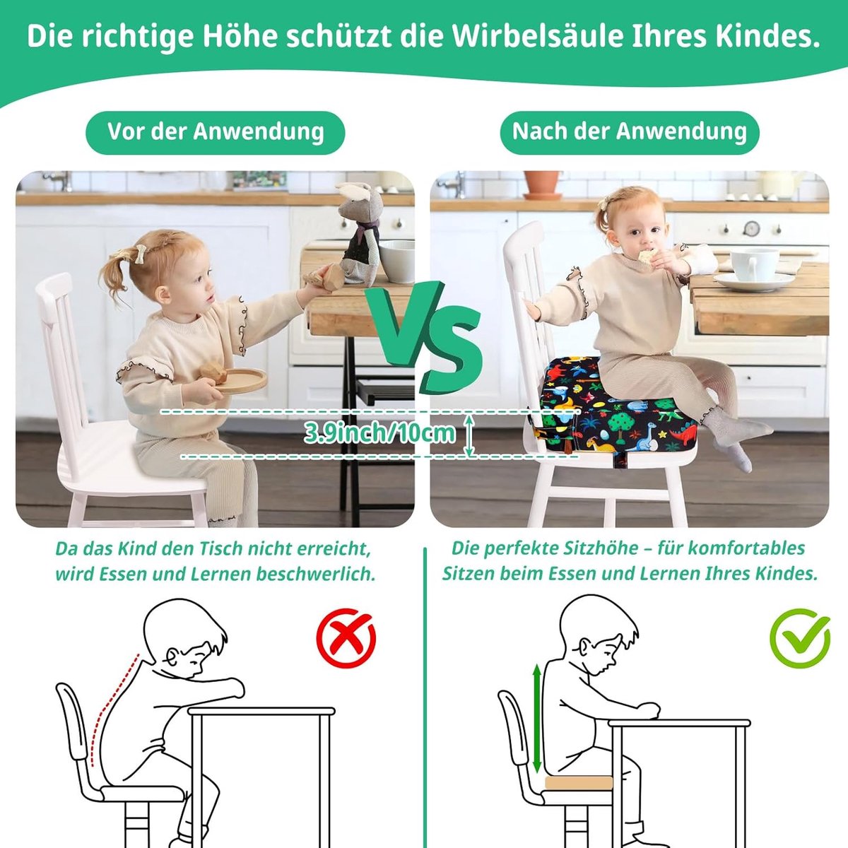 SnelShoppen - Seat Booster Kinderstoel, Draagbare Stoelkussen voor Kinderen, Wasbaar en Afneembaar, met 2 Veiligheidsriemen, Antislip Kinderbooster St