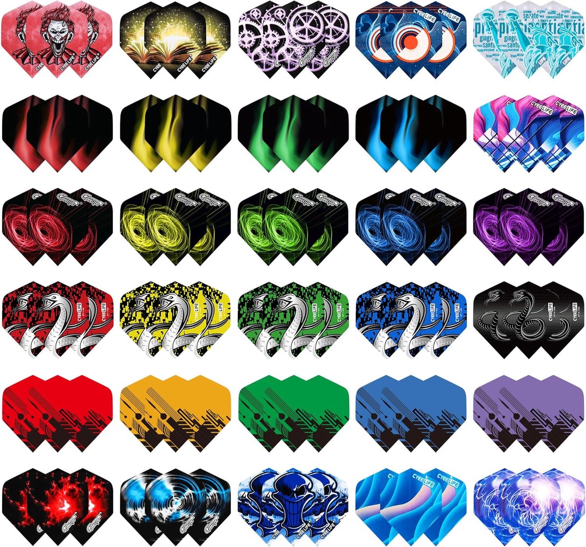SnelShoppen - CyeeLife Dartflights, 30 Sets van 90 Stuks Standaard Dartaccessoires voor Soft en Stalen Tip Dartpijlen, Diverse Kleuren en Stijlen voor