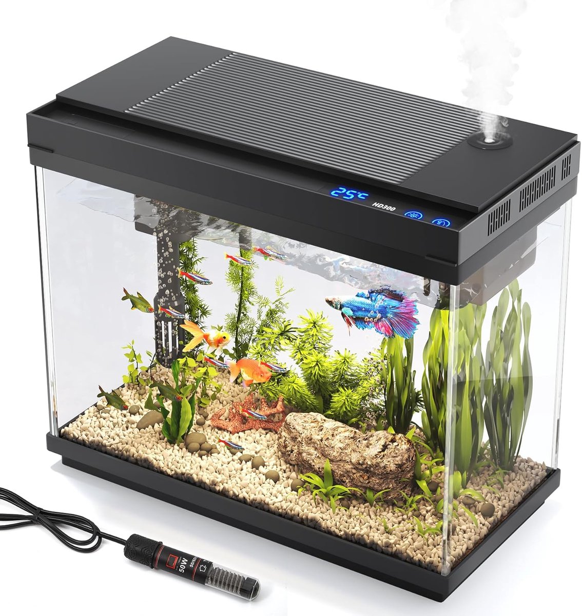 SnelShoppen - Vehipa Nano-aquarium 9 liter met verwarming, 3-in-1 pomp, filter, zuurstofverrijking, 7-kleurige verlichting, temperatuurweergave, lucht
