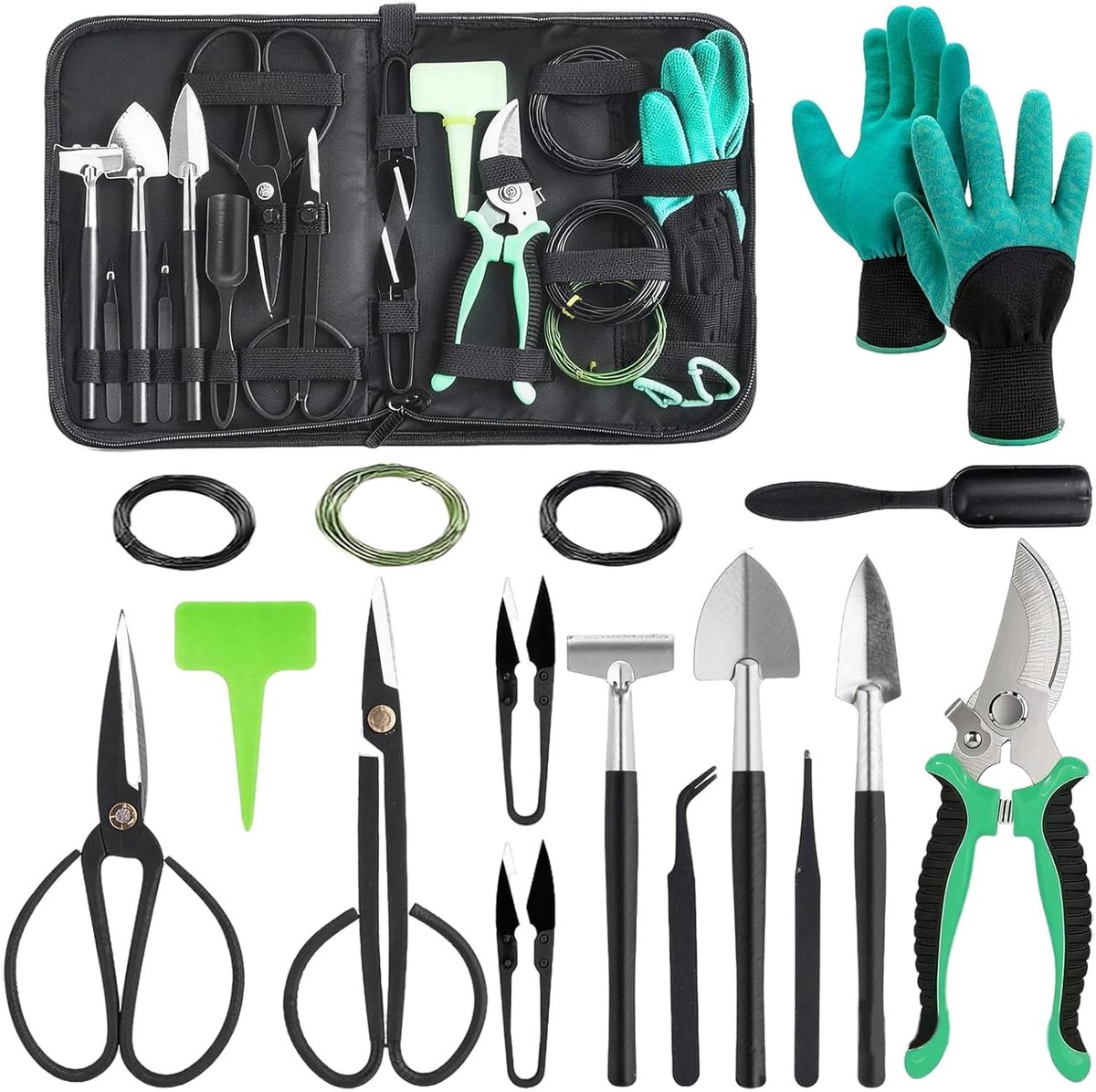 SnelShoppen - Bonsaigereedschap 23-delige Tuingereedschap Set met Bonsai Schaar, Pincet, Tuinhandschoenen en Schep voor Beginners, Ideaal voor Bonsai