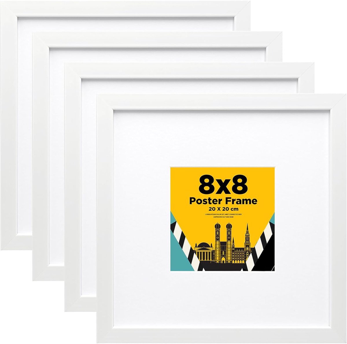 SnelShoppen - Fotolijst Set van 4, 20 x 20 cm Houten Lijst met Acrylglas en MDF, Inclusief Passe-Partout voor 10 x 10 cm Foto's, Vierkante Wand- en Ta