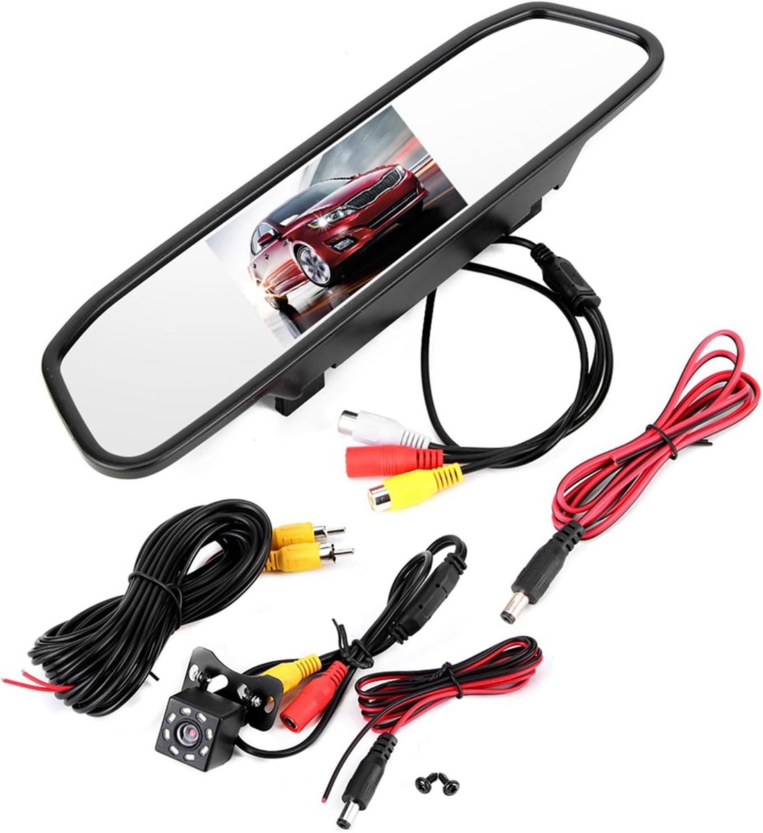 SnelShoppen - Mirror Dash Cam 4.3 Inch TFT LCD Scherm Achteruitkijkspiegel Camera met Nachtzicht 170° Groothoek 2 Kanaal Ingang 8LED Waterdichte Unive