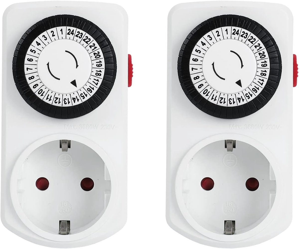 SnelShoppen - G-Homa Mechanische Timer Stopcontact, 4 Stuks Analoge Timer met 24-uursprogramma voor Verlichting, Lampen, Thuisgebruik, Dagelijkse Aan/