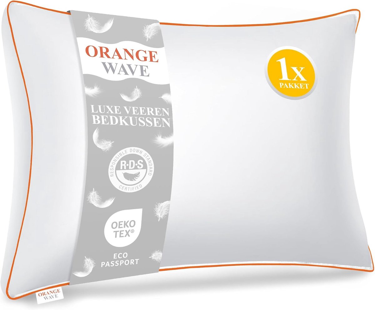 SnelShoppen - Orange Wave Hoofdkussen 50x70 cm - Luxe Donskussen in Hotelkwaliteit, Zacht & Ademend, Öko-Tex Gecertificeerd, Hypoallergeen, Machinewas