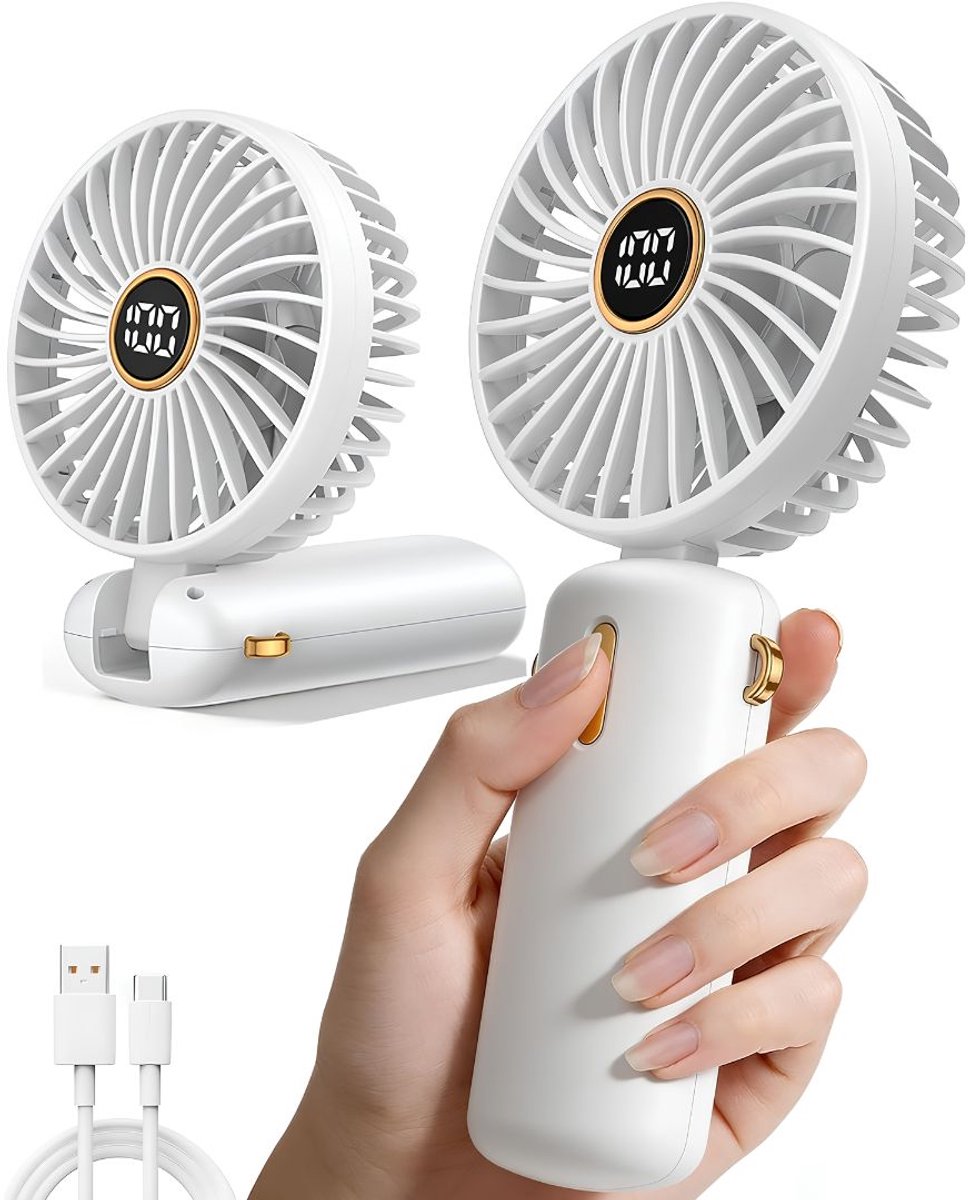 JCP® Handwaaier - Oplaadbare Miniventilator - Kleine Zakventilator - Wit - 19cm x 9cm x 4cm