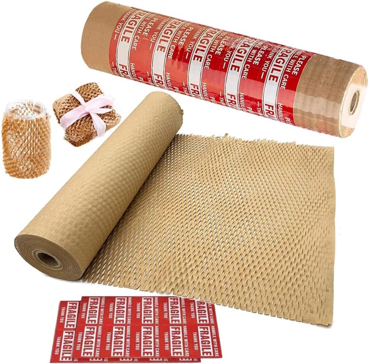 SnelShoppen - Honingraat Verpakkingspapier 38cm - Recyclebaar en Biologisch Afbreekbaar Inpakpapier voor Verhuizing, Verzendingen en Geschenken - Demp