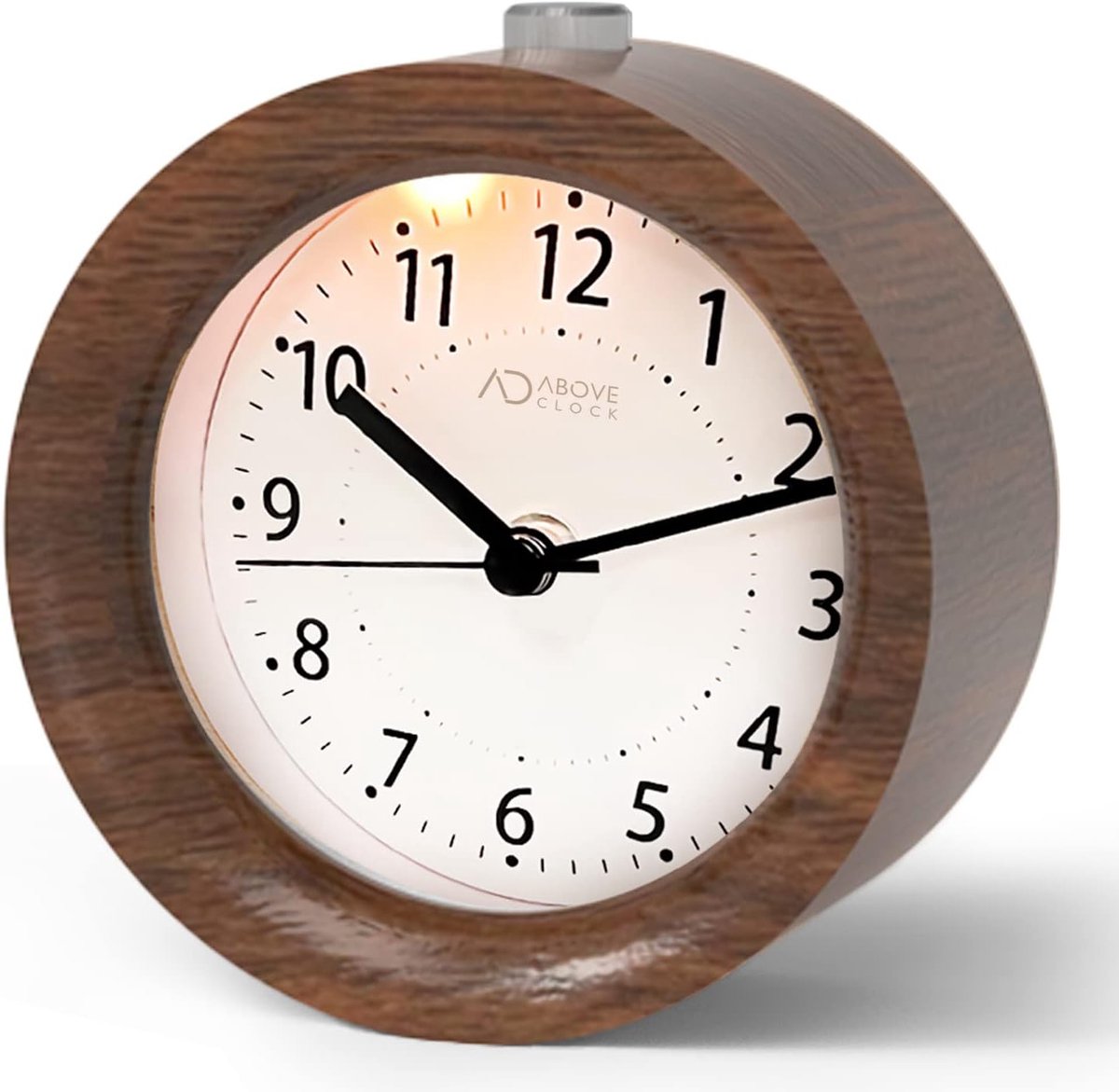 SnelShoppen - Analoog Wekker zonder Tikken, Houten Tafelklok met Snooze en Nachtlampje, Retro Design, Natuurlijk Bruin Hout, Batterij-Aangedreven - Pe
