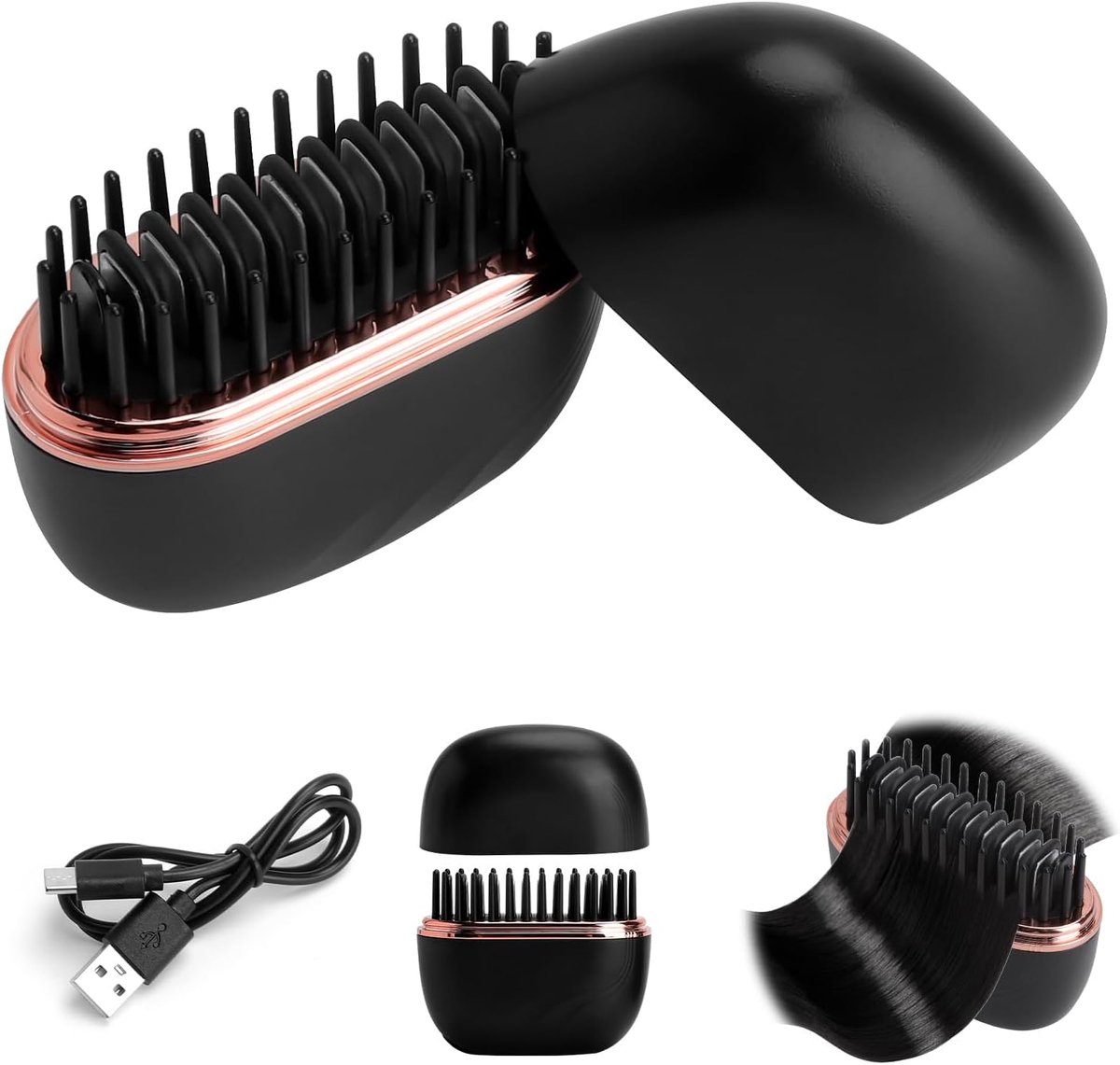 SnelShoppen - Draadloze Mini Stijltang 2 in 1, Draagbare Oplaadbare Haarstyler met 3 Temperatuurinstellingen, Verwarmde Borstel met Anti-verbranding B