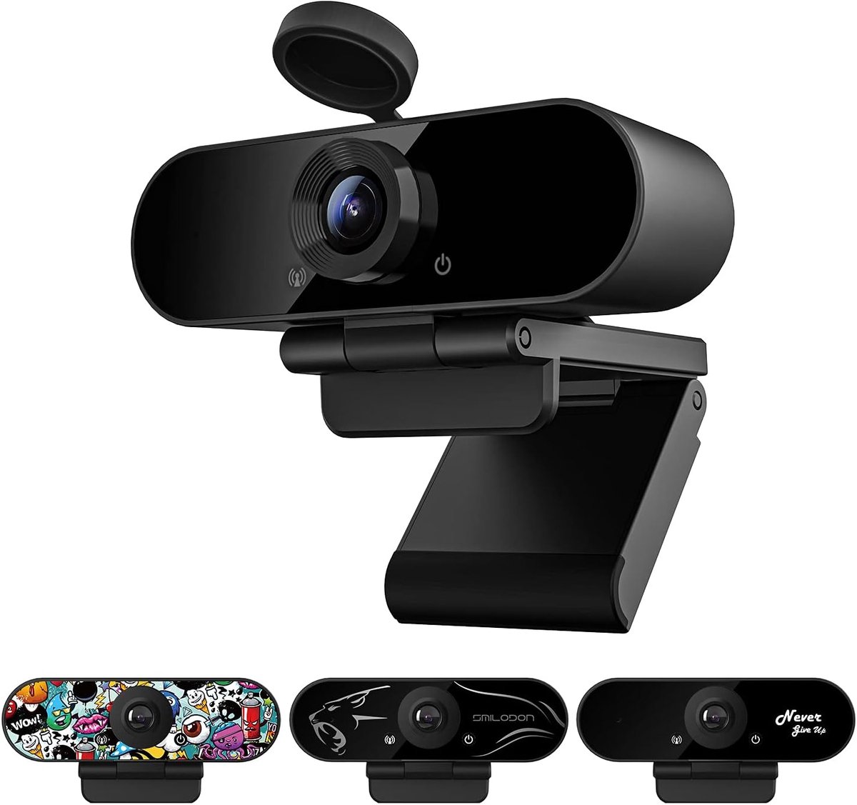 SnelShoppen - 1080P HD Webcam met Microfoon, Privacyhoes, Statief, Coole Stickers voor Conferenties, Livestreaming, Opname, Compatibel met Skype/Zoom/