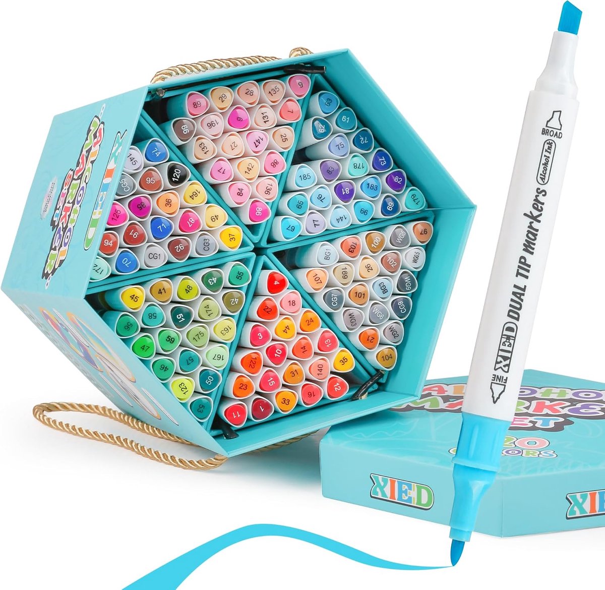 SnelShoppen - Alcohol Markers Set 120 Kleuren - Premium Hexagonale Markers met Dubbele Punt - Alcoholgebaseerde Kunstmarkers voor Volwassenen en Kunst