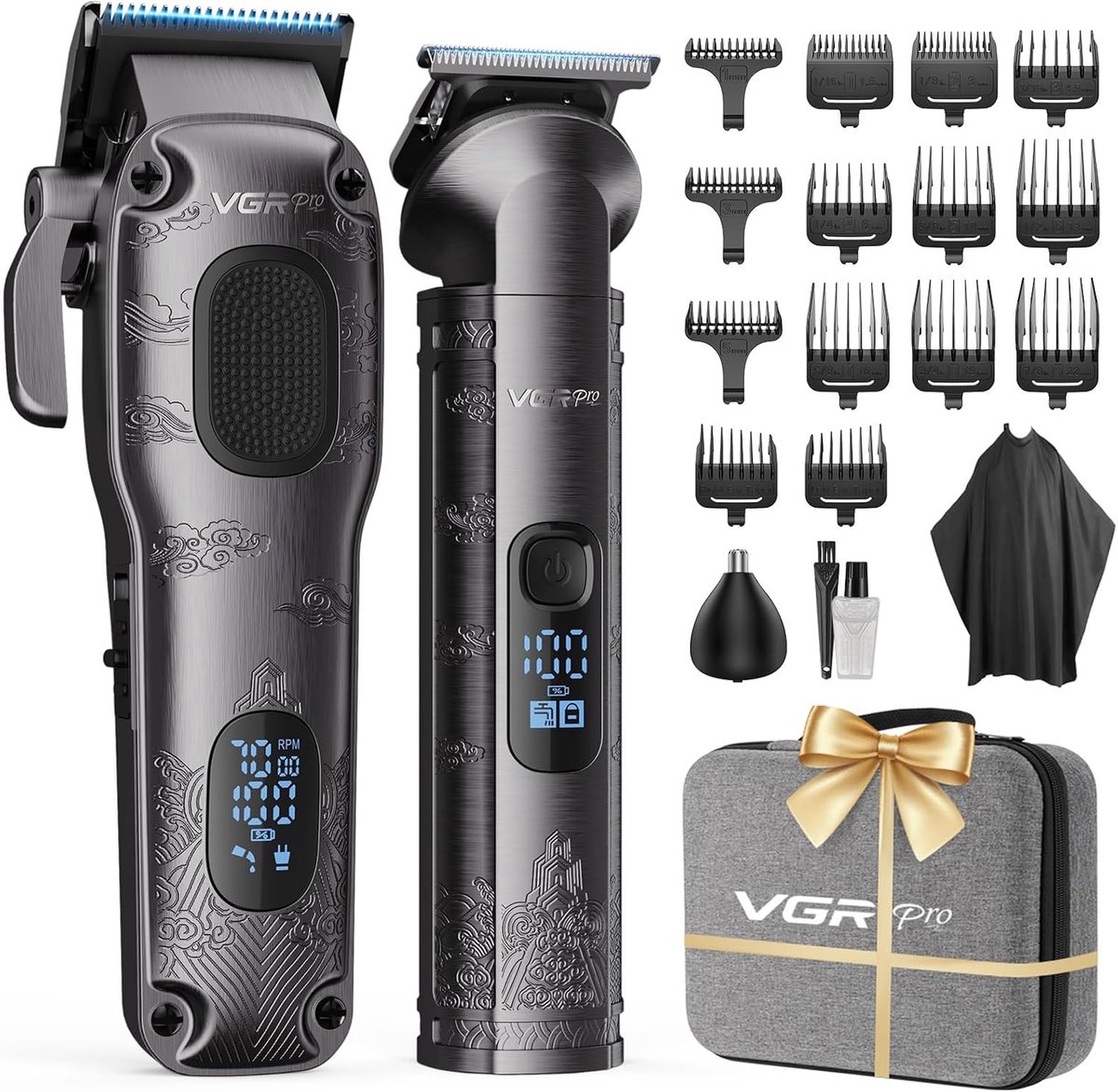 SnelShoppen - Professionele Draadloze Tondeuse voor Mannen, Haartondeuse, Trimmer Set, Elektrische Haarknipper met Opbergdoos - Grijs voor Thuisgebrui