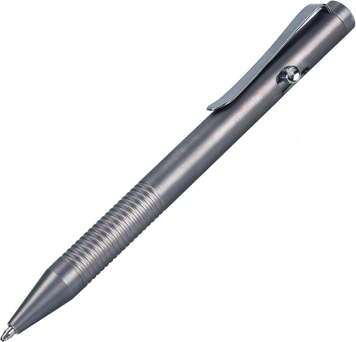 SnelShoppen - SMOOTHERPRO Balpen Titanium Roestvrij Staal Bolt Action EDC Pen met Penclip Grijs voor Kantoor School Zakelijk Gebruik