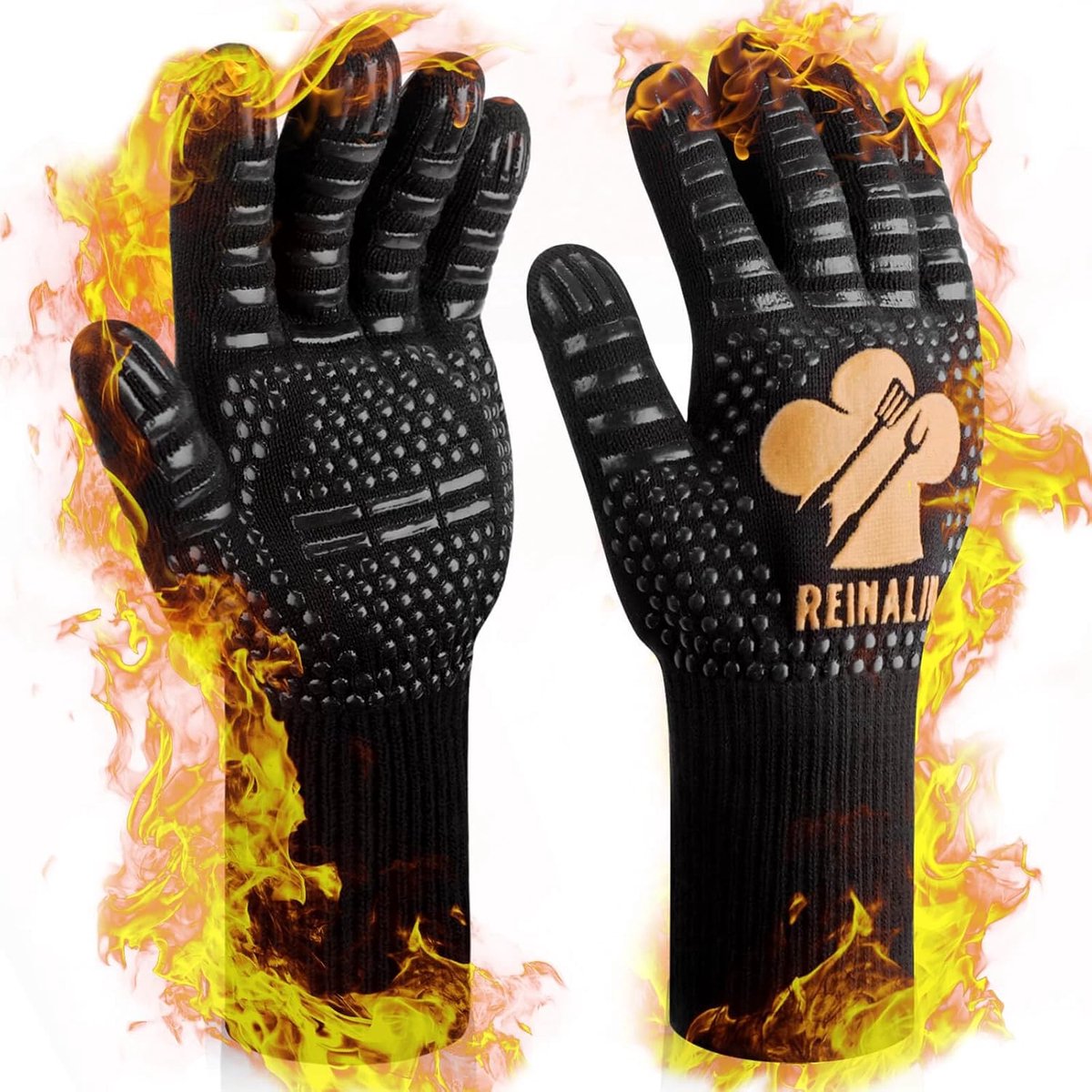 SnelShoppen - Reinalin Barbecuehandschoenen Hittebestendig tot 500°C, Vuurvaste Kookhandschoenen, Antislip Ovenwanten, BBQ-handschoenen voor Grillen,