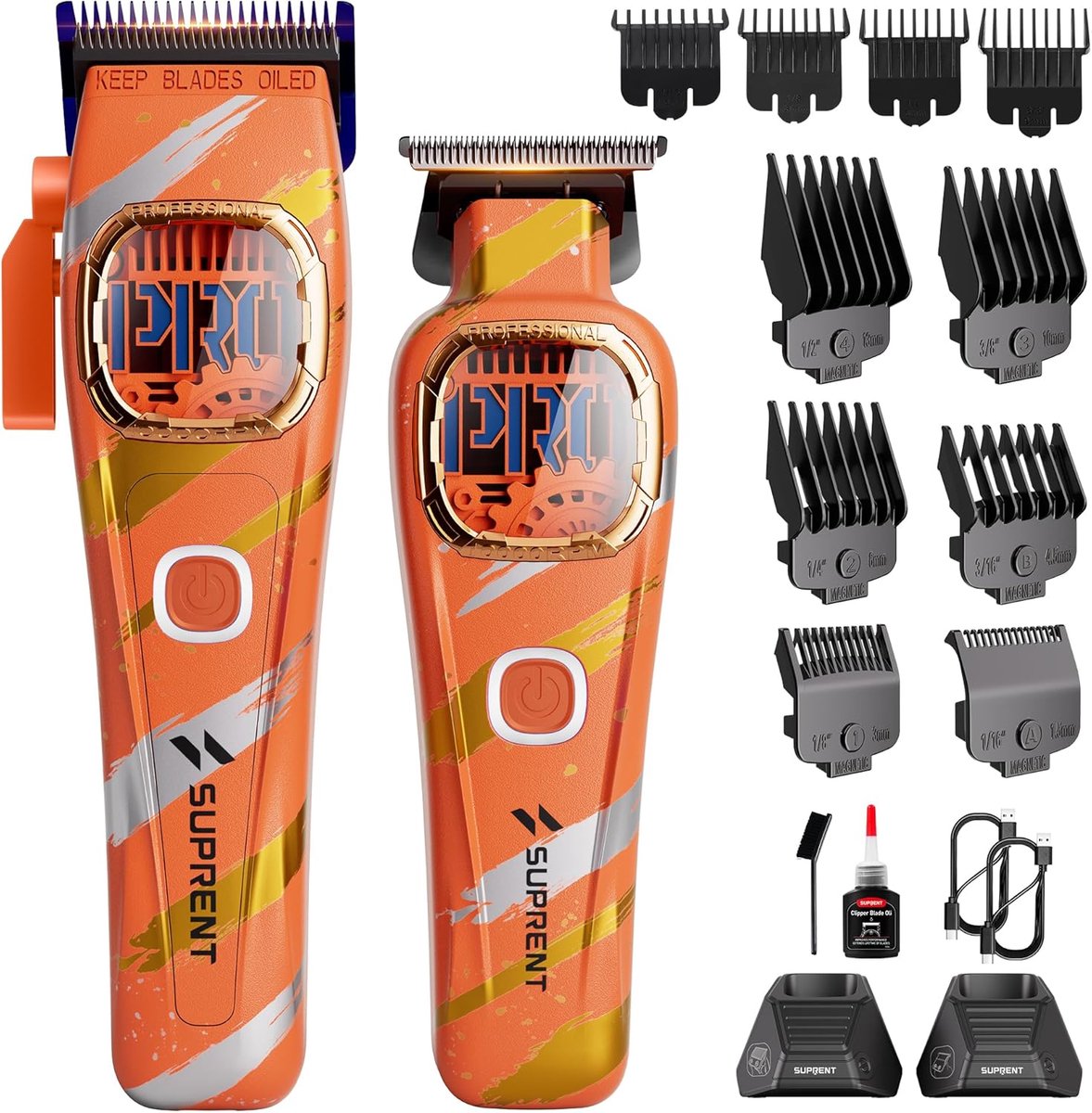 SnelShoppen - Professionele Tondeuse Clippers voor Kappers - Sinaasappel - Draadloze Haartrimmer met Sterke Motor en Snelle Oplading - Ideaal voor Thu