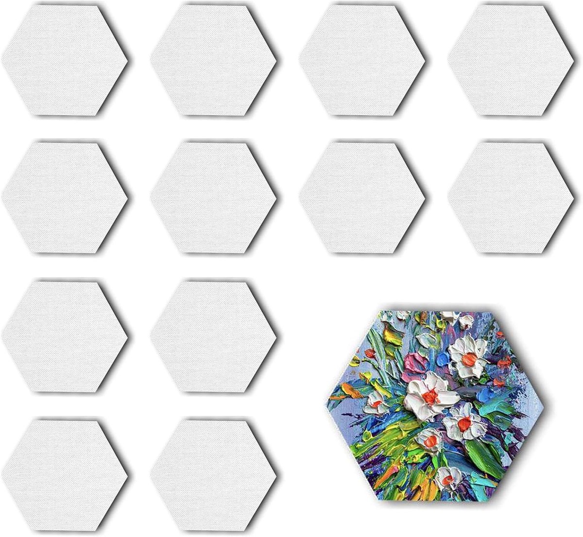 SnelShoppen - 12-delige canvasset om te beschilderen, magnetische katoenen doeken voor acryl-, olie- en gouachekleuren, incl. structuurpasta - Creatie