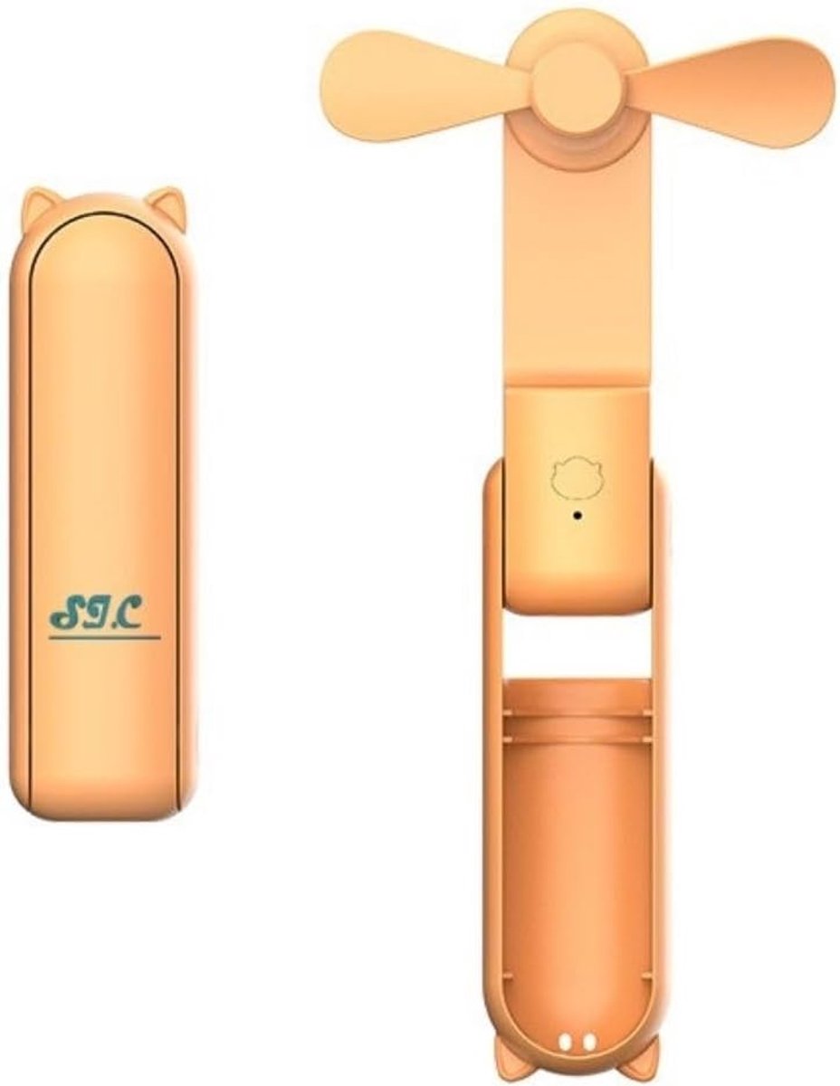 SnelShoppen - Draagbare Mini-Ventilator op Batterijen, Oplaadbare Stille Bureauventilator met Type C-aansluiting, Powerbank Functie, Oranje, Perfect v