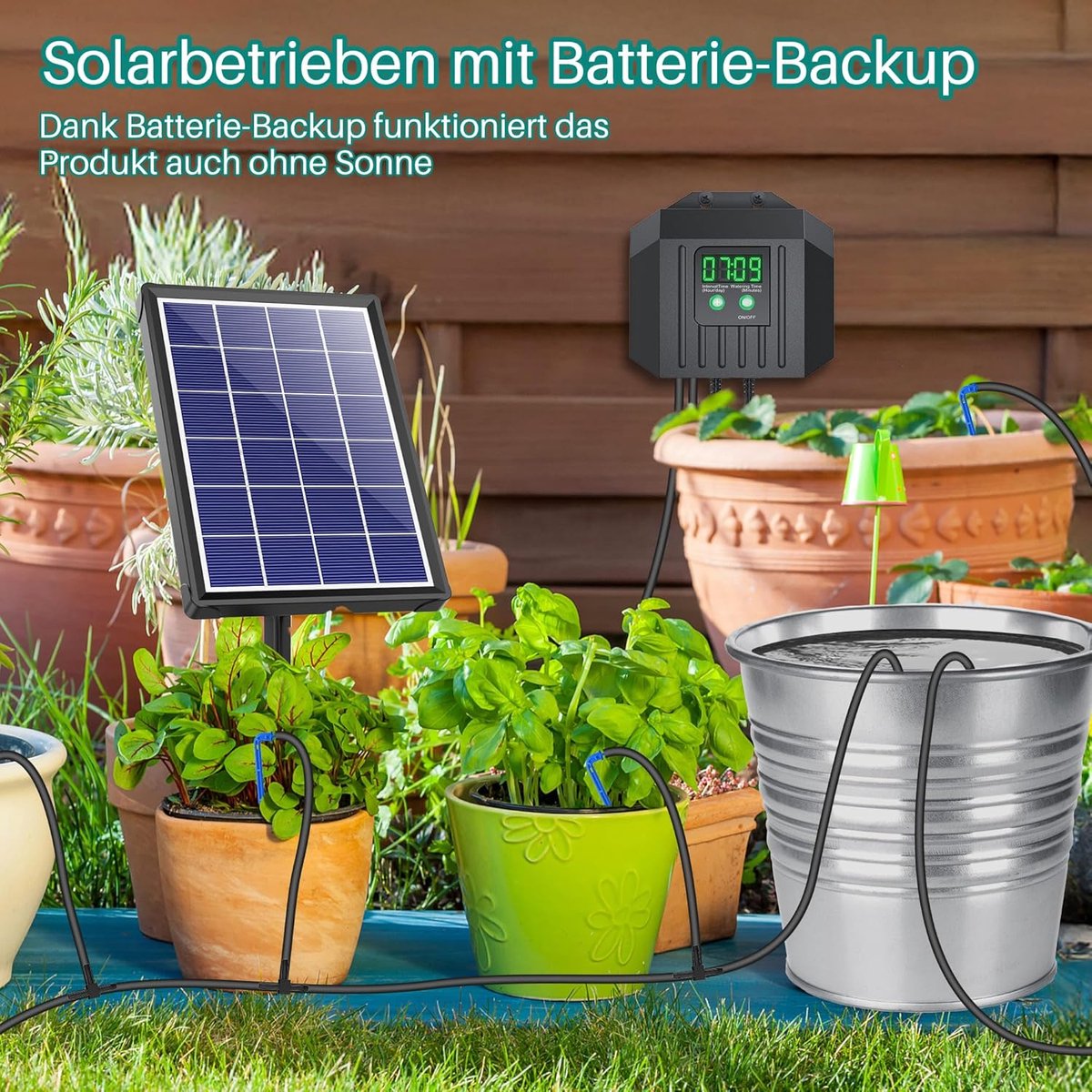 Automatisch irrigatiesysteem - Zonne-watergever - Planten water geven - Waterbesparend - 15 meter - Zwart