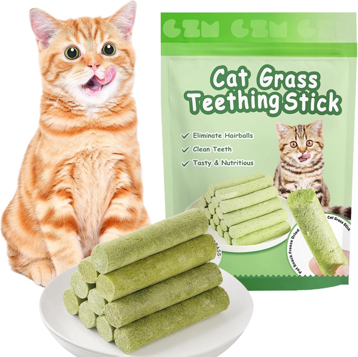 SnelShoppen - Kattengras + Kinderziektes Stok + 6 Stuks Tandheelkundige Kauwsticks - Natuurlijke Orale Reiniging voor Katten