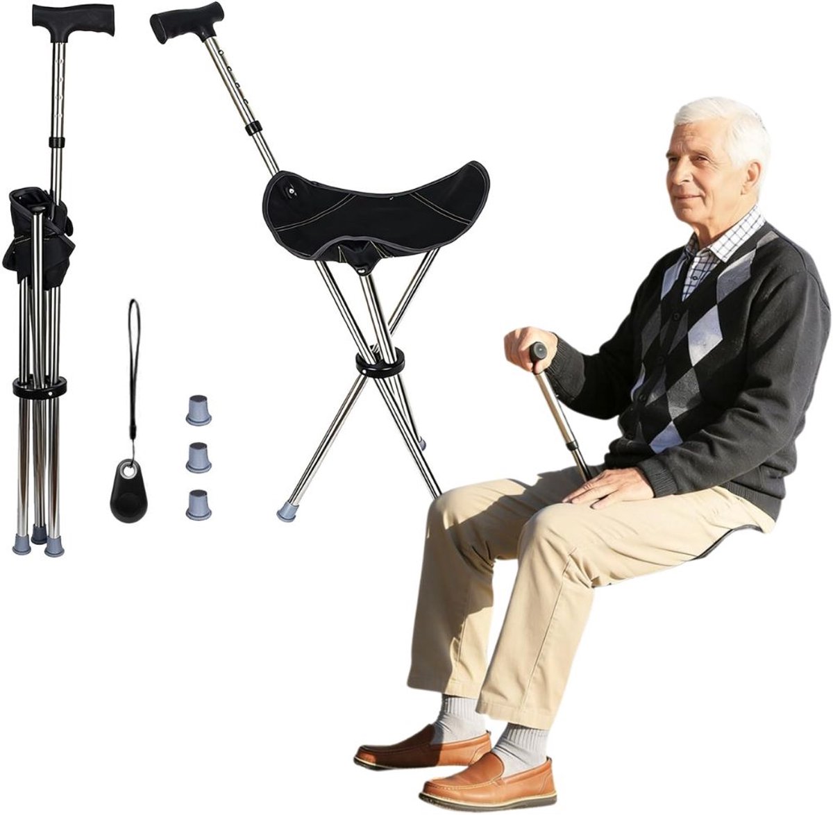 CLGP® Wandelstok met Stoel - Opvouwbaar Krukje - Rustmoment Onderweg - Lichtgewicht aluminium