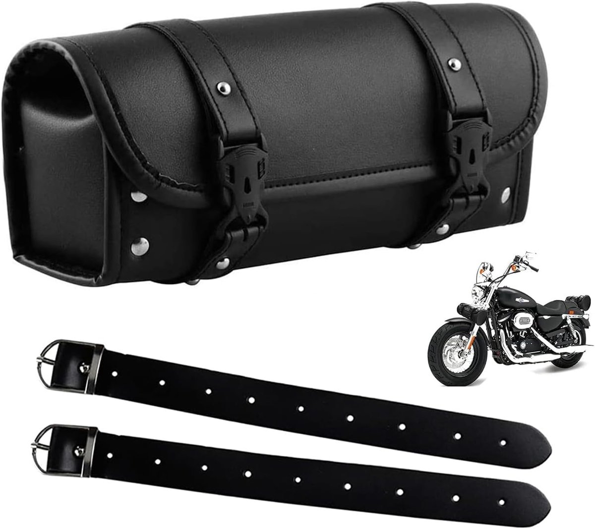 SnelShoppen - Motorzadeltas Leren Motorgereedschapstas - Universele Ruitertassen - Harley Motorschoudertas - 30 x 8,5 x 9 cm - Zwart - Voor Locomotief