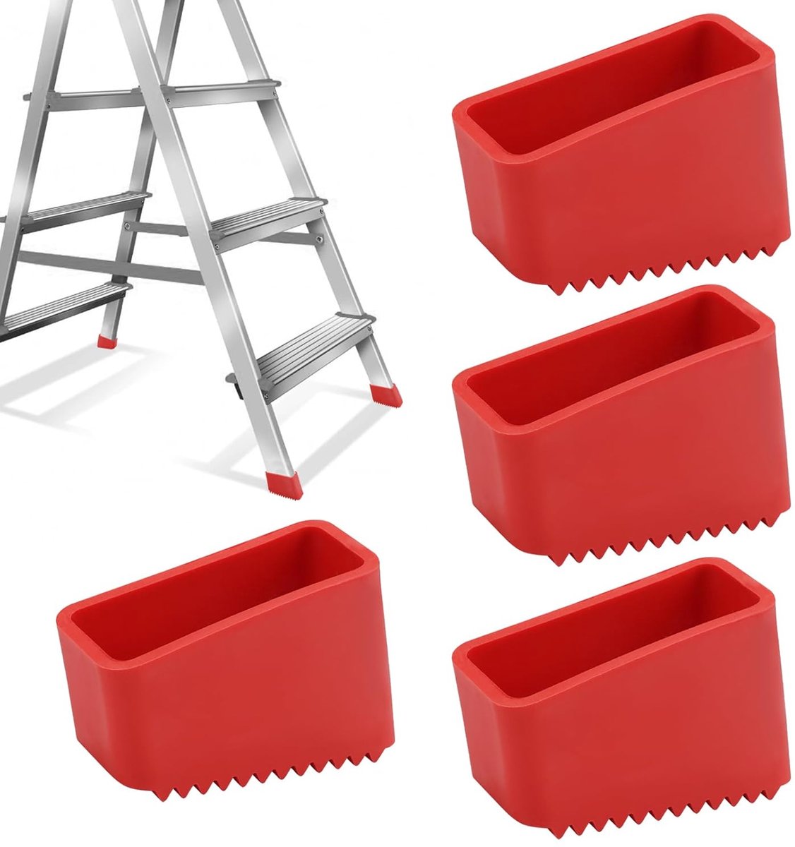 LISM-Vier rode rubberen laddervoetbeschermers van 50x20 mm - universele antislipmatten - veilig en stabiel - geschikt voor A-frame ladders
