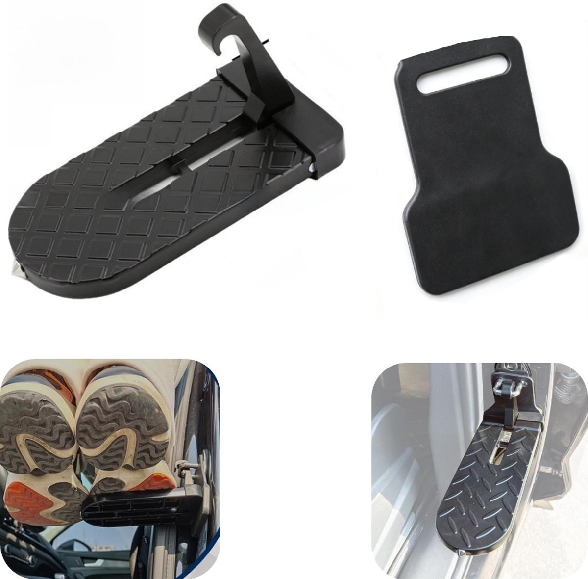 Pedalen set - Deurinstap - SUV dakinstap - Hulp haak - Voetsteun - Hoge draagkracht - Antislip - Slijtvast - Huisaccessoires - Geschikt voor auto's, SUV's, terreinwagens (zwart, 15,5*7,8 cm)