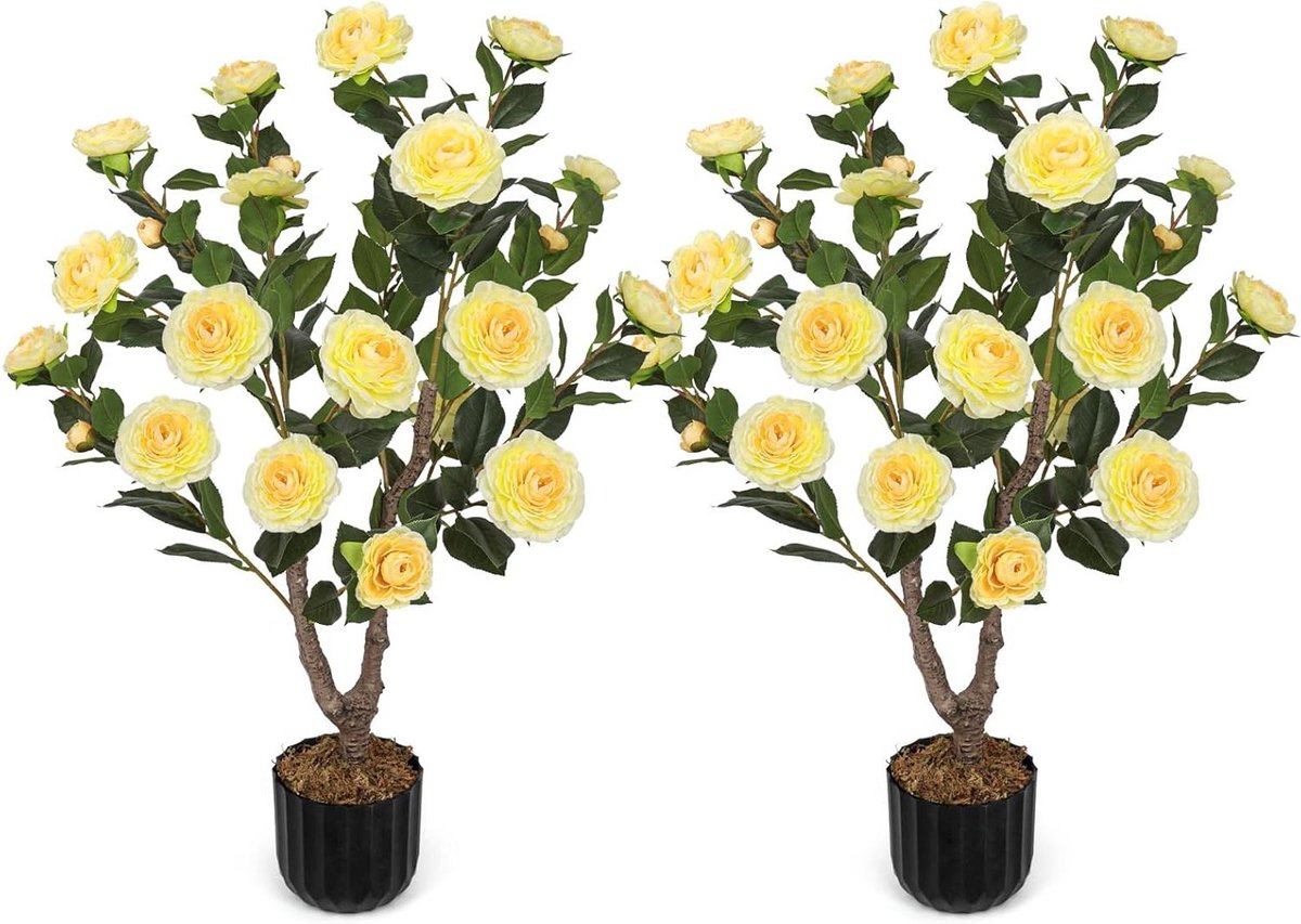 Kunstboom Camelia - Nep Plant - Buiten Decoratie - Weerbestendig Ontwerp - 37 Inch Hoog - 