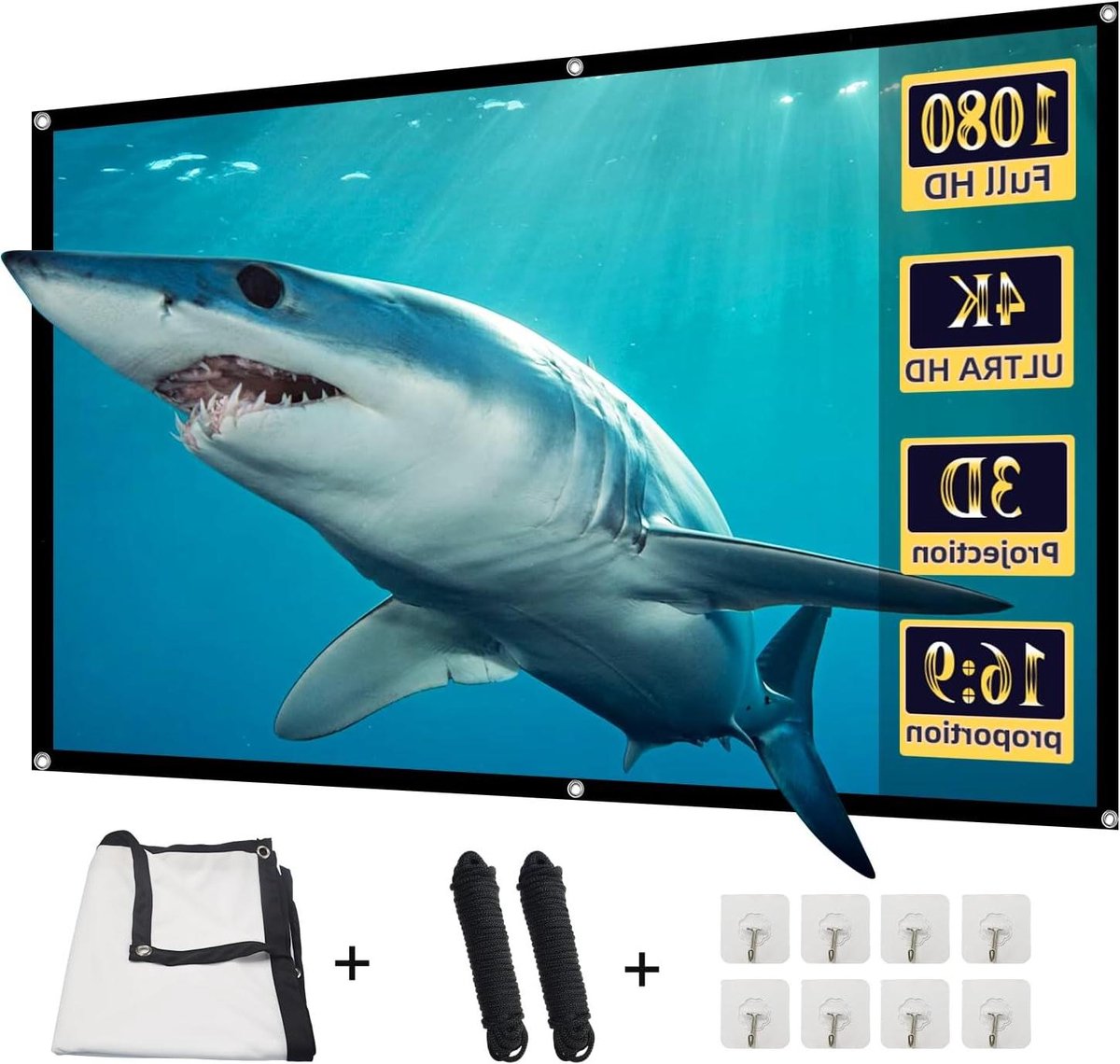 Projectorscherm Opvouwbaar - Draagbaar Filmscherm - Buiten Bioscoop - Dubbelzijdig Projectie - 84 Inch - Wit