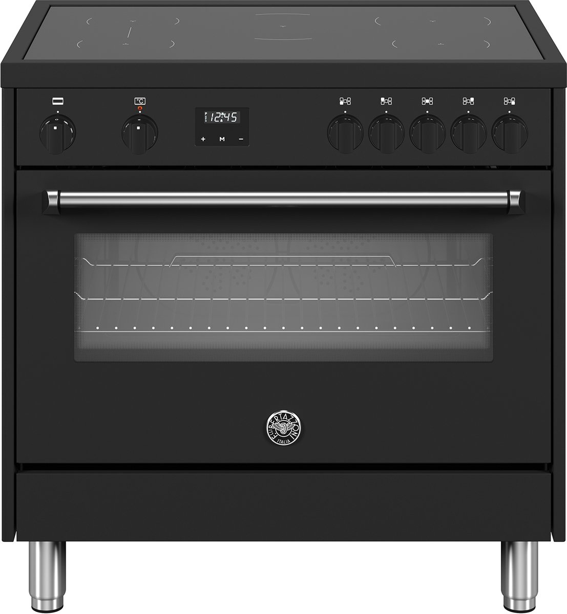 Bertazzoni MPL95I1ENNT Inductie Fornuis 90 cm Mat Zwart | 5 Kookzones | Bridgezone | Draaispit | 117L Oven