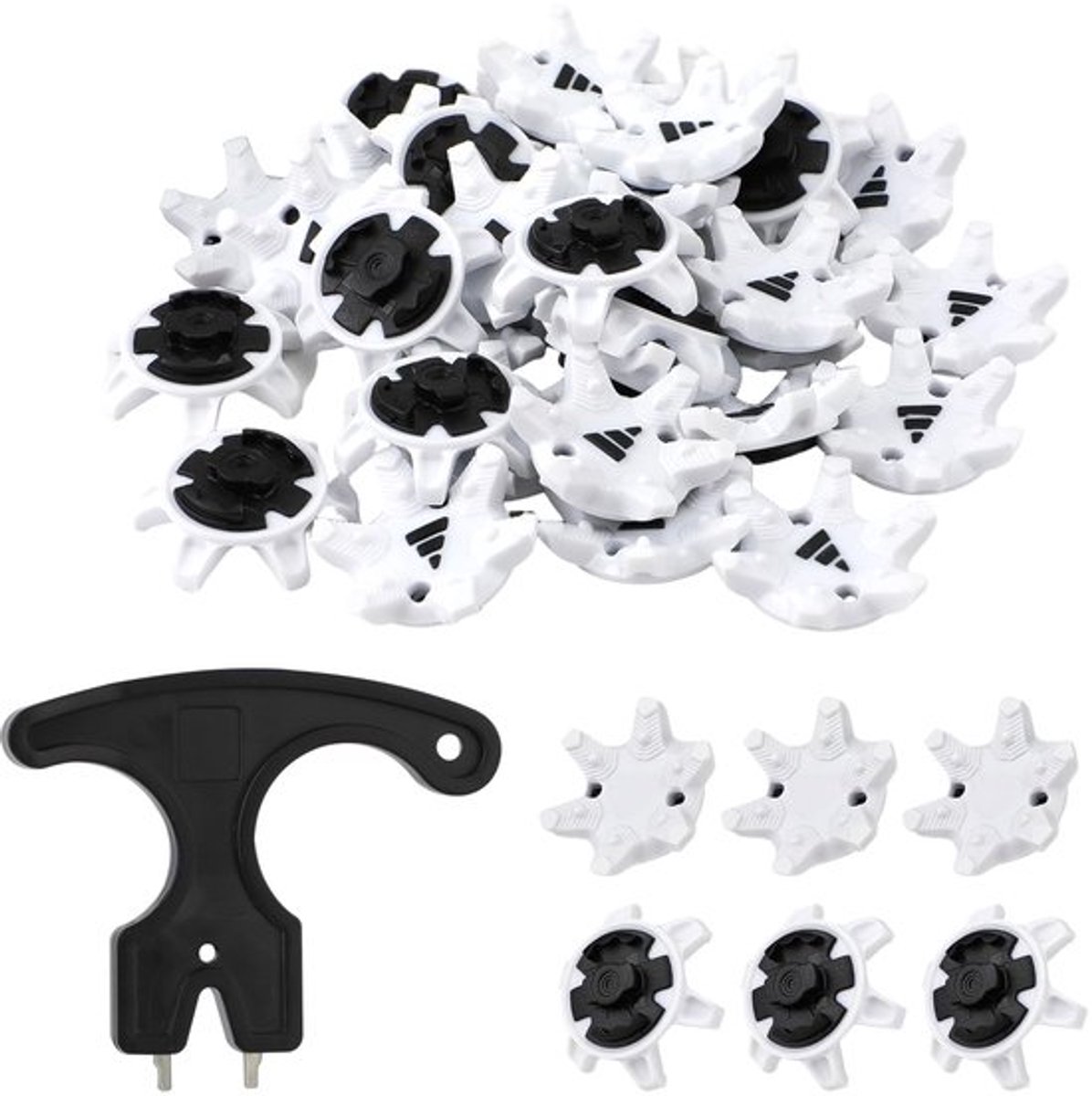 31e golfspikes, golfschoenspikes met golfschoensleutel, eenvoudige installatie, golfspikes, pinnen, vervangingen voor golfschoenen, golfliefhebber, golfspeler (wit, zwart)