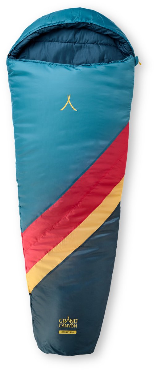 GRAND CANYON Schlafsack KANSAS 190 Mumien-Schlafsack – Warmer 3-Jahreszeiten-Schlafsack mit Kapuze und Rundum-Reißverschluss für Camping und Trekking