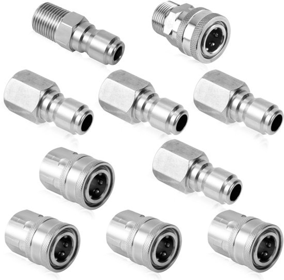 10st Hogedrukreiniger Fast Connect, 0,64cm Hogedrukreinigeradapterset Buiten en Binnendraad Hogedrukreinigerfittingen Roestvrij Staal Accessoires voor Hogedrukreinigers voor Tuinslangen Pompen