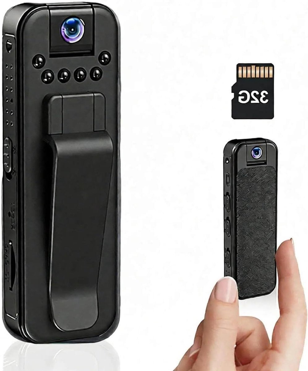 Mini Bodycam - Draagbare Camera - Veiligheid Vastleggen - 180° Draaibare Lens - 32 GB Geheugen - Zwart