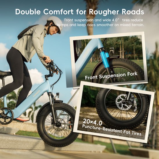 FAFREES F20 Rover Compacte 20'' Fat-Tire E-Bike - 48V 15Ah Accu, 80km Bereik, 55Nm Koppel, Hydraulische Remmen - Zwart van FAFREES — afbeelding 5