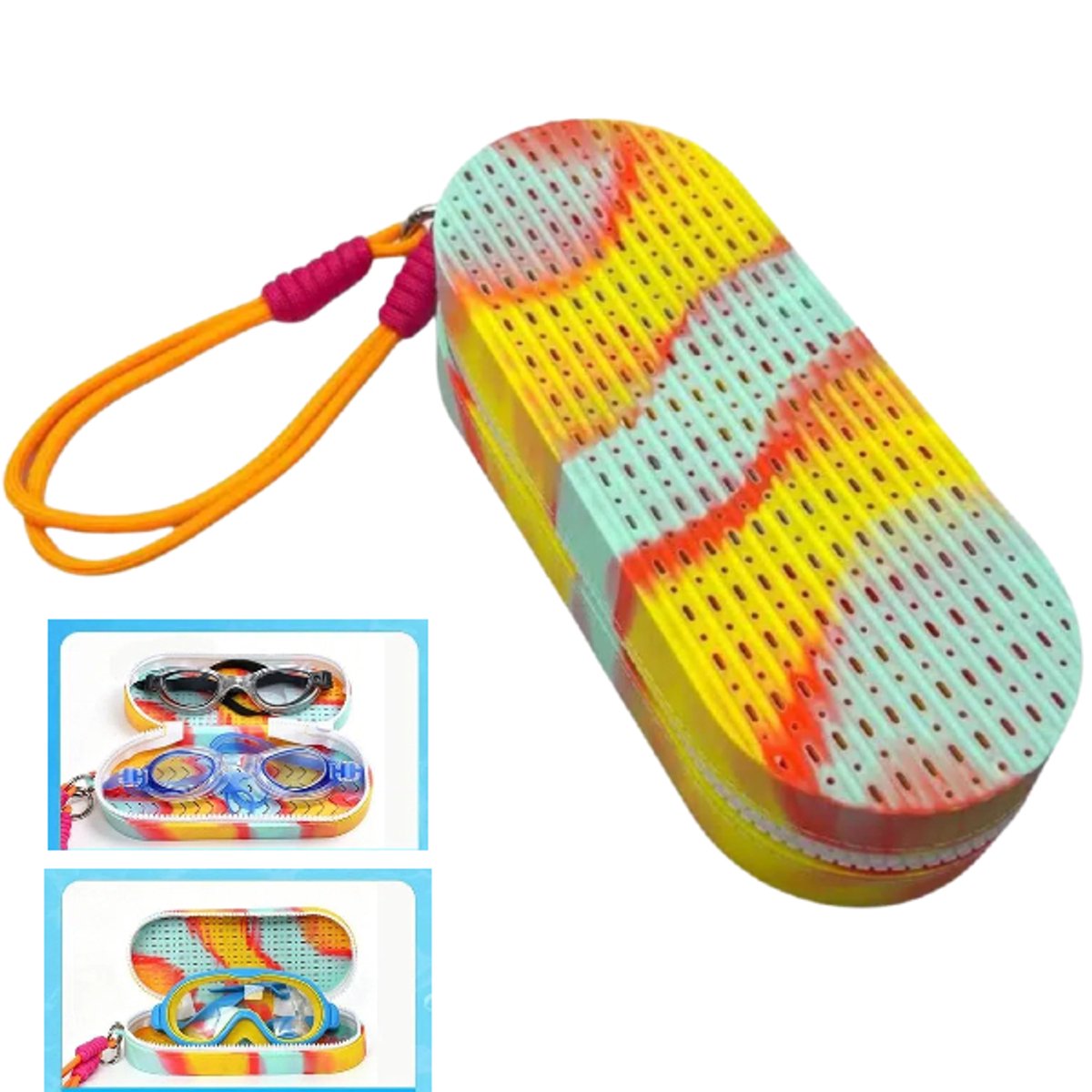 1 stuk - Siliconen beschermhoes voor zwembril - Zwembrilhoes - Draagbare opbergdoos - Rood, geel en blauw- 20*8*5 cm - Grote capaciteit - Ademend - Kan aan zwemtassen worden bevestigd - Geschikt voor zwembaden en reizen