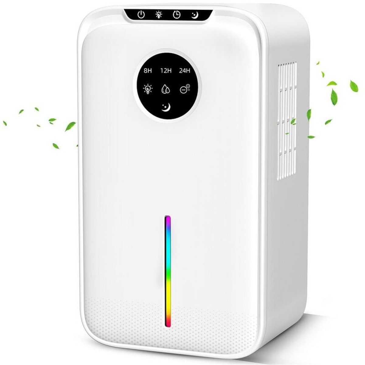 1200 ml Luchtontvochtiger – Draagbare, stille elektrische luchtontvochtiger met timer (8/12/24 uur), slaapstand, 7-kleurige ledverlichting en automatische uitschakeling – Voor badkamer, slaapkamer, kledingkast