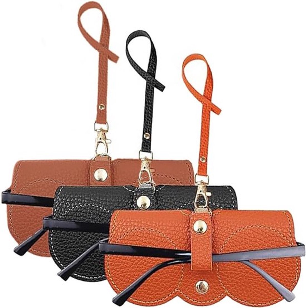 Draagbare zonnebrilhoes van zacht leer, 3-delige set met lanyard, beschermende organizer voor brillen, ideaal voor reizen en dagelijks gebruik