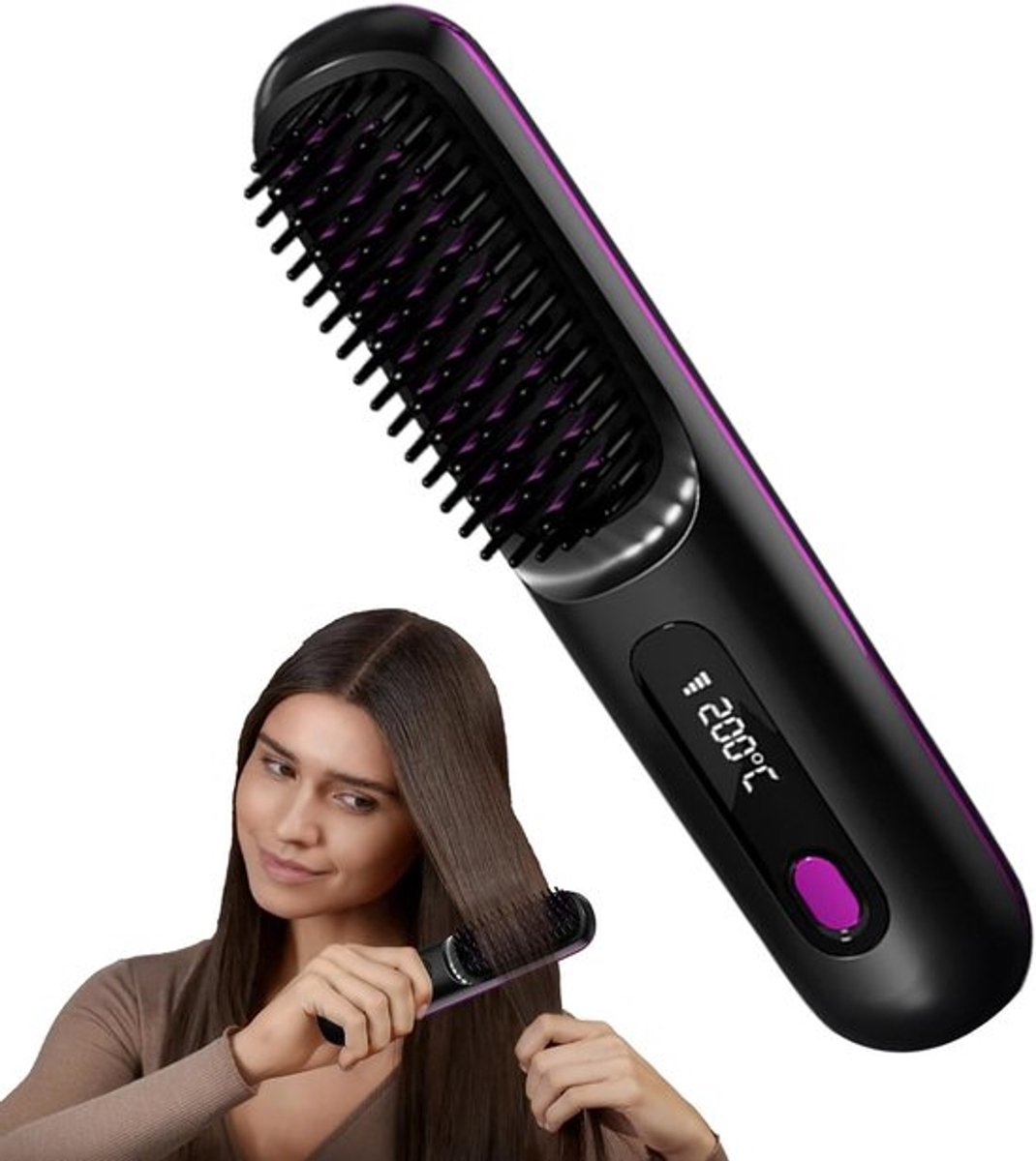 Stijltang - Draadloze Stijlborstel - Multistyler - Oplaadbaar - Geschikt voor alle haartypes - Keramisch - Föhnborstel - Draagbare stijltangborstel voor haarstyling - Oplaadbare verwarmde stylingborstels voor op reis - Zwart