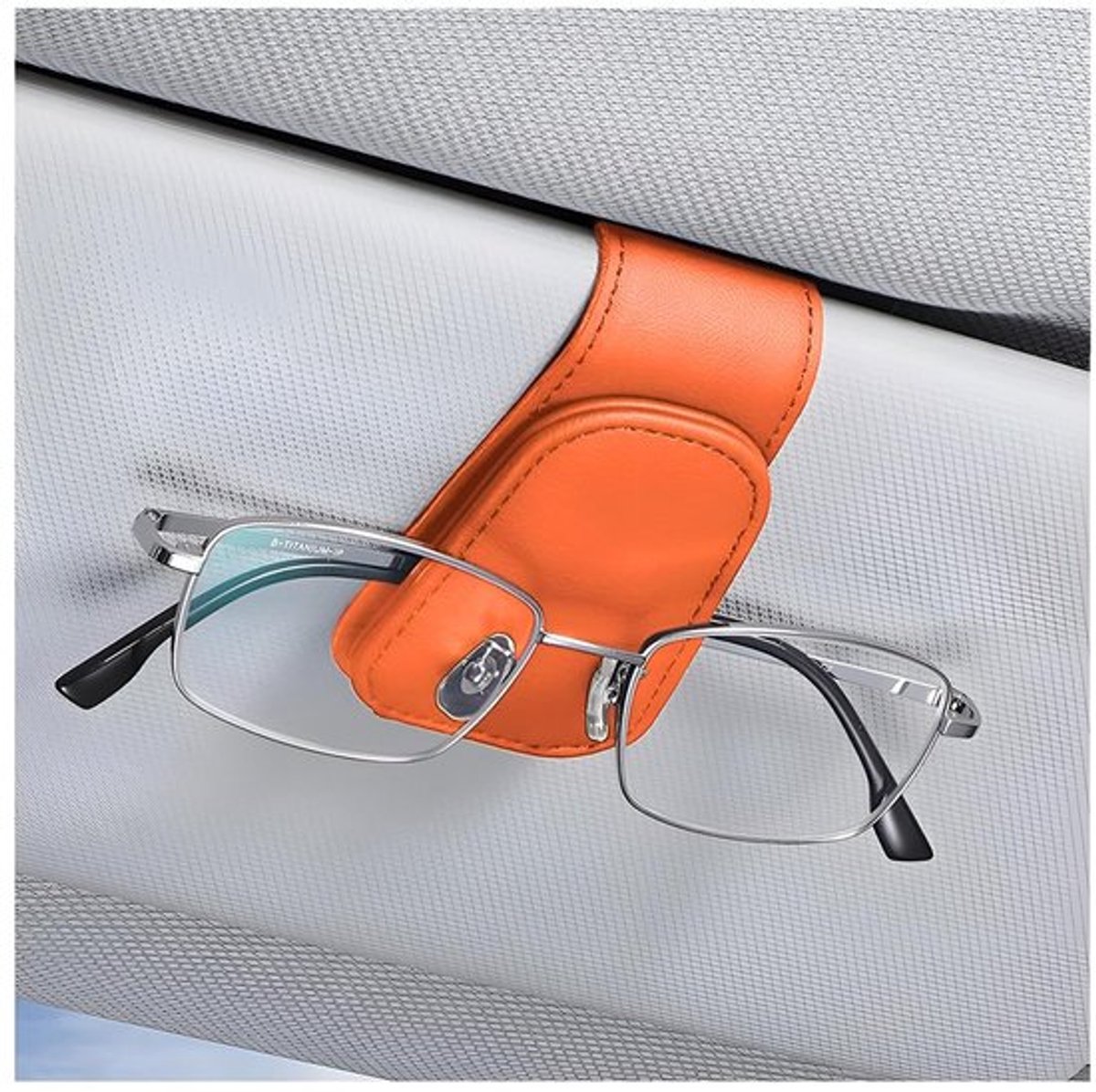 Zonnebril Dumbbell voor auto zonnescherm, Auto visier bril houder, Magnetische leren zonnebril Dumbbell clip, Ticket kaarten clip zonnebril houder cadeaus (oranje)