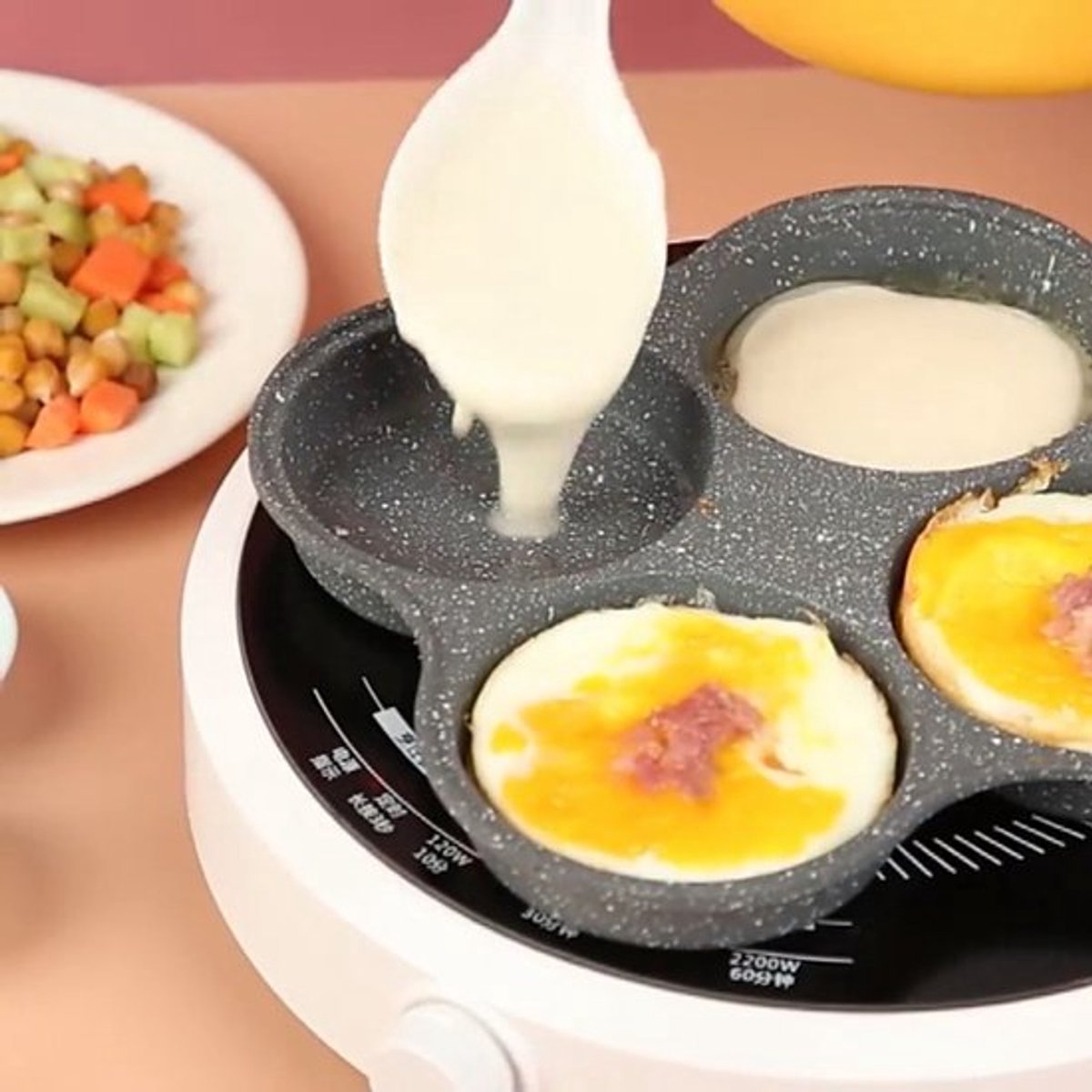 Omeletpan met 4 gaten, antiaanbaklaag, voor ontbijt en pannenkoeken, voor inductiekookplaten en gasfornuizen