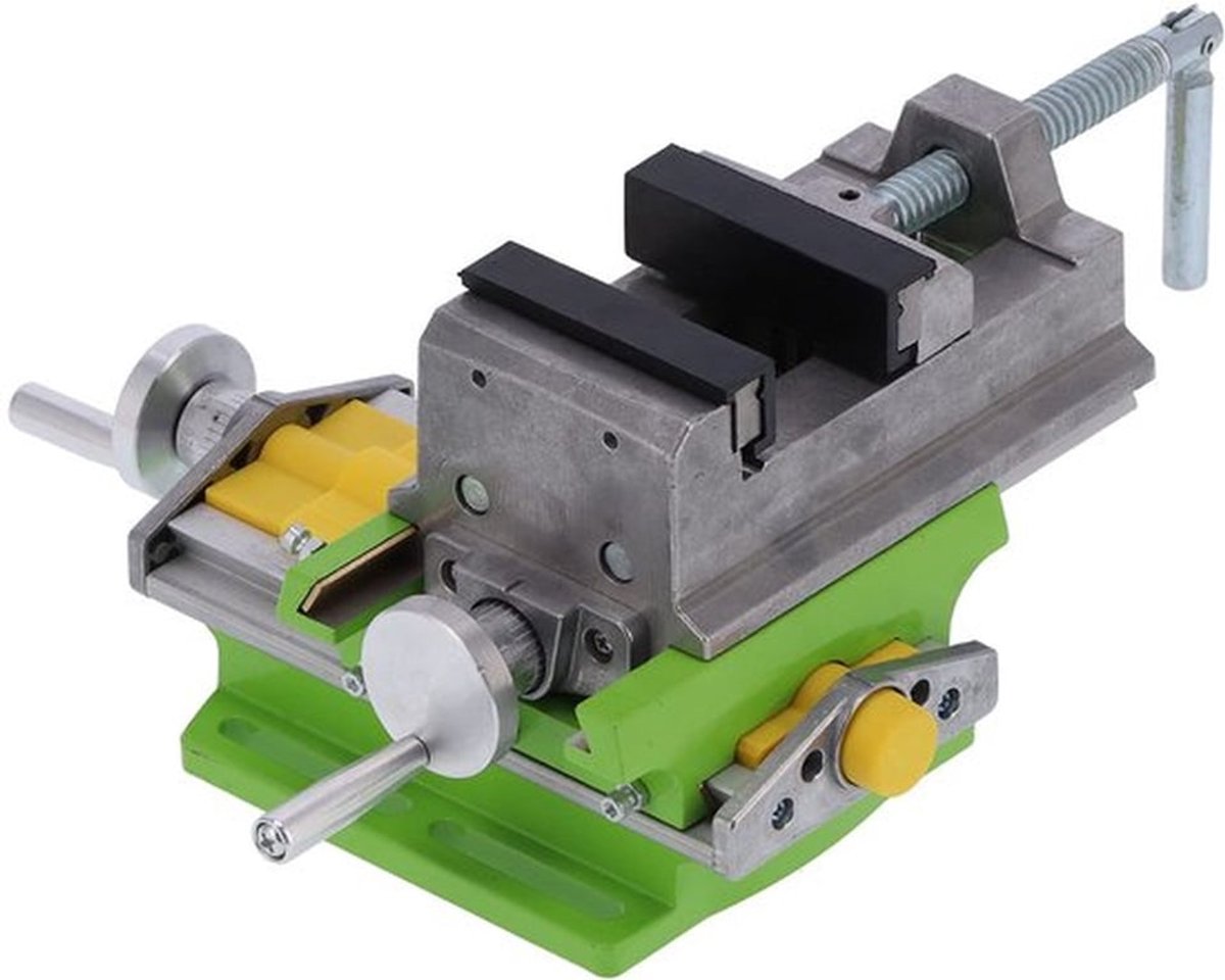 Kruissledeboorbankschroef met 2 draaibare handgrepen, antislip 3 inch kruisbankschroef, machinebankschroef, 2-assige bankschroef voor metaalbewerking, houtbewerking