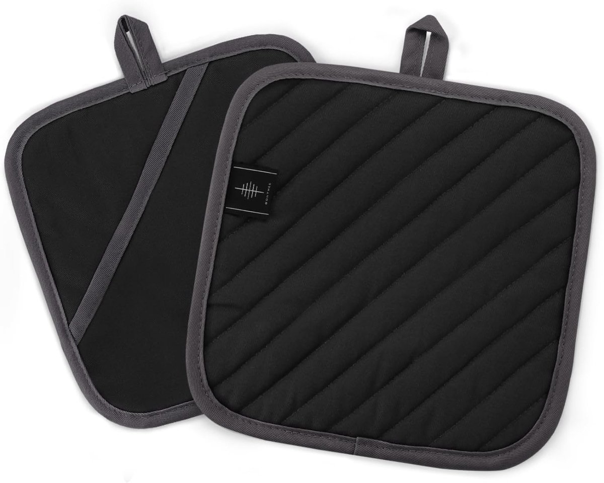 SnelShoppen - Pot Holders 8x8 Inch Kookhulpjes Wasbare Warmtebestendige Pannenlappen Katoen Zwart - Keukenaccessoires voor Bakken en Koken