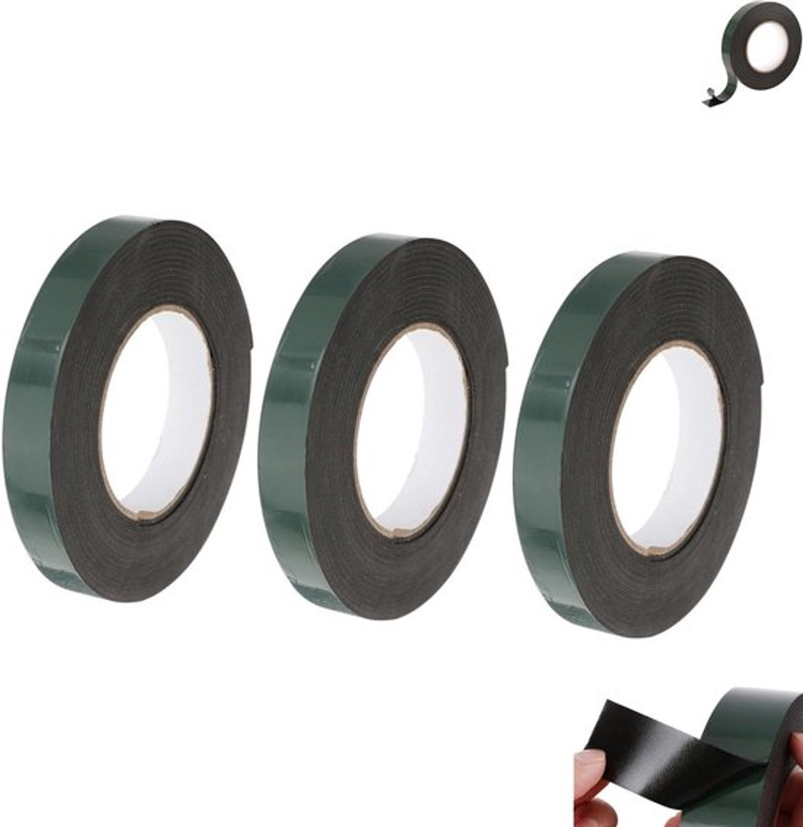 3 stuks - Plakband - Zwarte dubbelzijdige schuimtape - Sterk klevende glastape - Zware zelfklevende installatietape - Verwijderbare installatietape - Geschikt voor auto-, huis- en kantoordecoratie