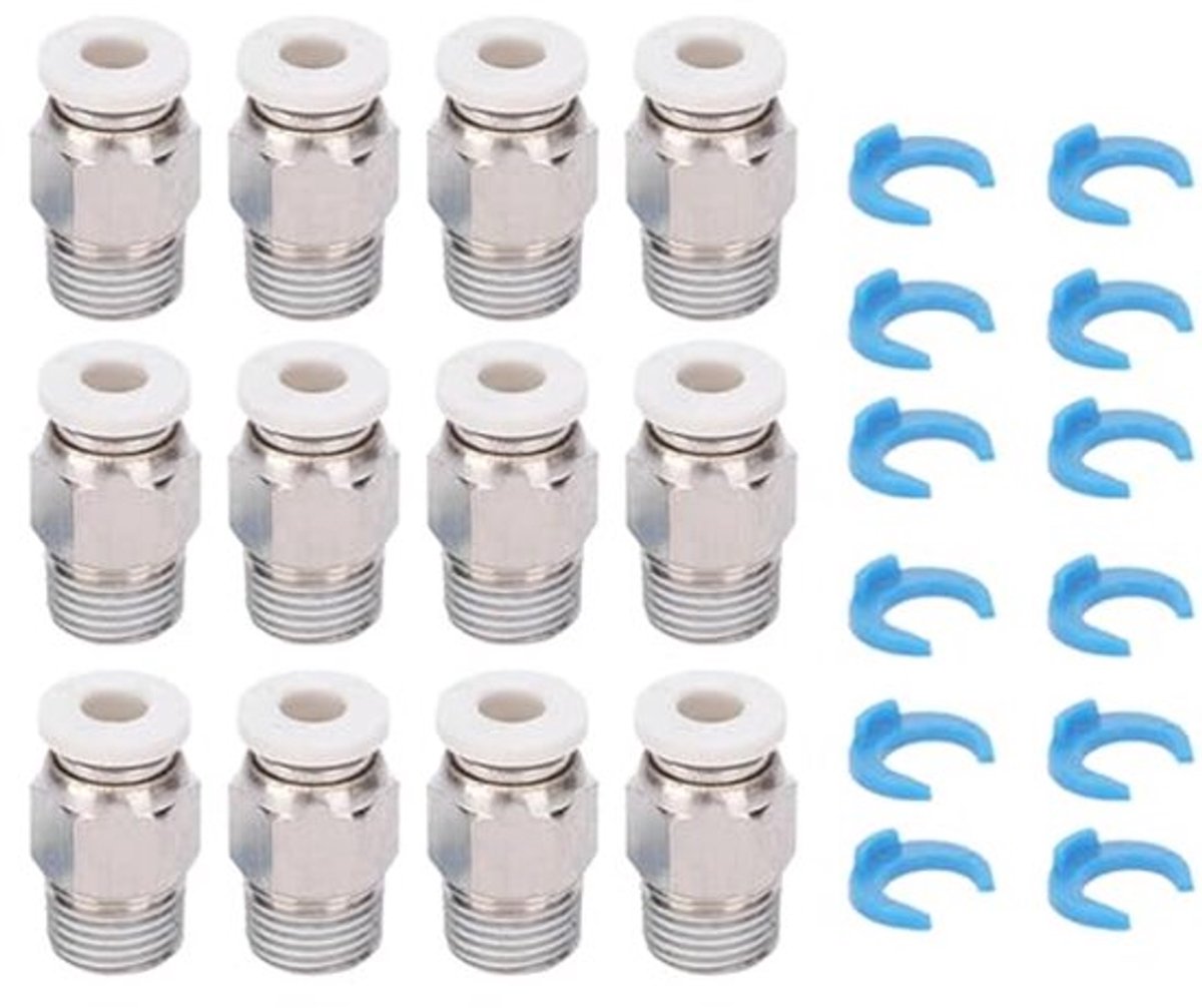 12 stks pneumatische mannelijke rechte PTFE buis M10 draad push to connect fittingen, rechte push-in connect fittingen, extruder accessoires voor 3D printer bowden extruder