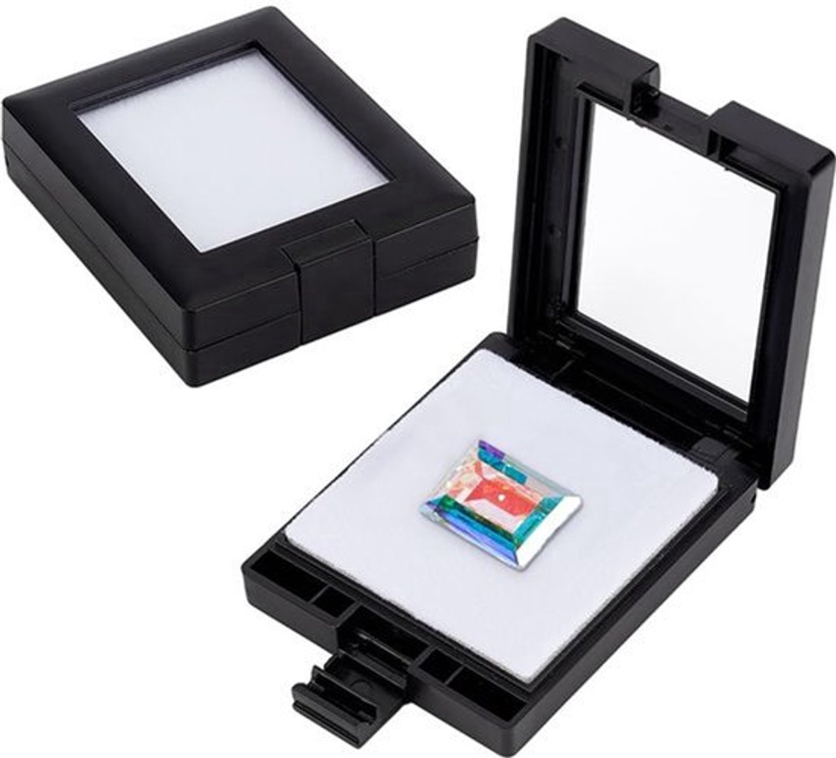 Displaybox Set - 2 Zwarte Edelsteen Dozen 6.15x5cm met Clasp en Fluwelen Spons
