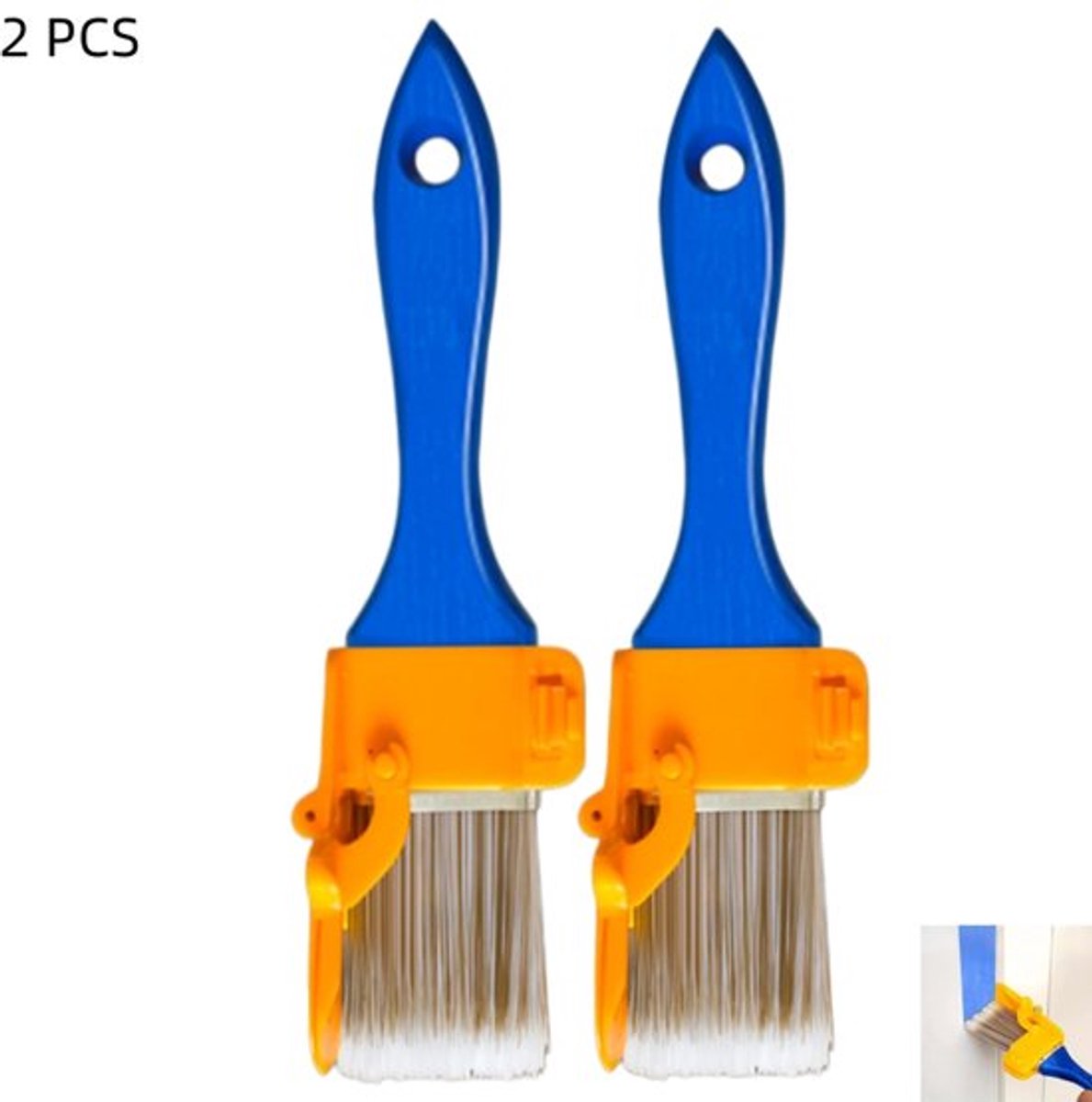 2 stuks - Professionele verfkwast - afwerkkwasten - geschikt voor alle latex- en olieverf en beitsen - voor het afwerken van muren, plafonds en randen in huis en kantoor - blauw - 20×4cm