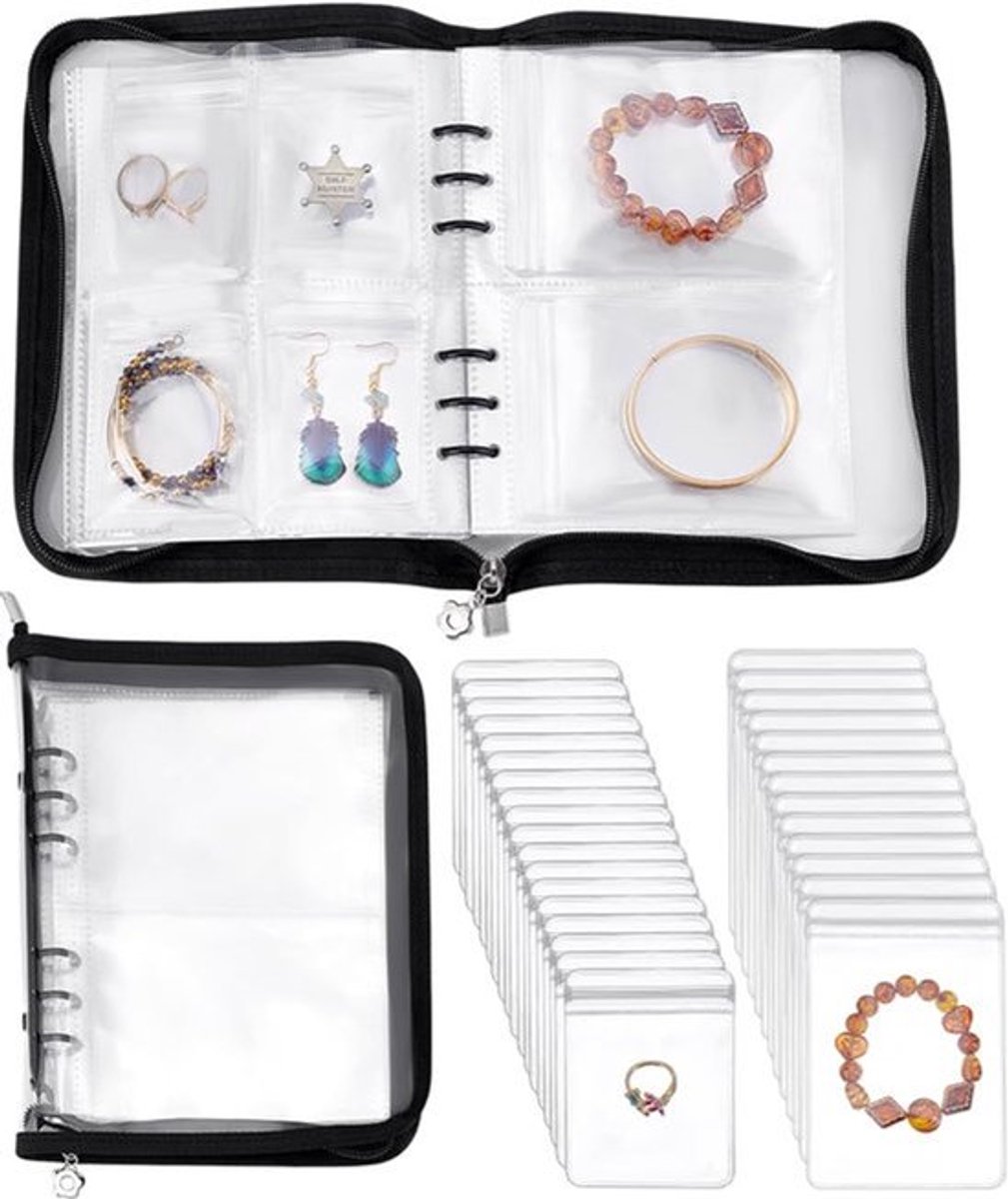 Reis Sieraden Organizer - Transparante Sieradenopslag Boek met 120 Rasters en 120 PVC Draagtassen