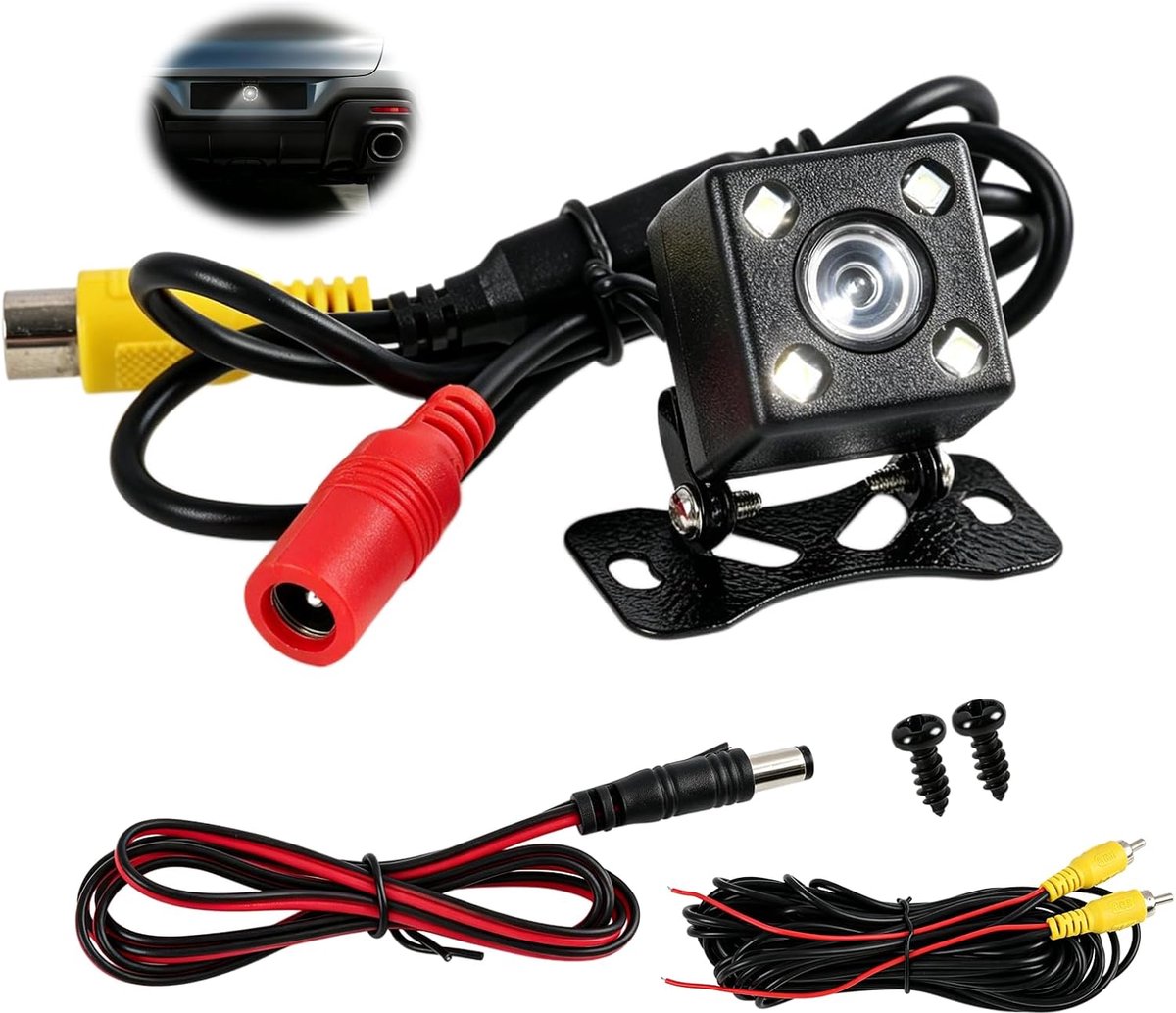 SnelShoppen - 1080P Ultra HD Achteruitrijcamera met Nachtzicht, 12 LEDs, Fish Eye, 180 Graden, Breedhoek, IP68 Waterdicht, Eenvoudige Installatie voor