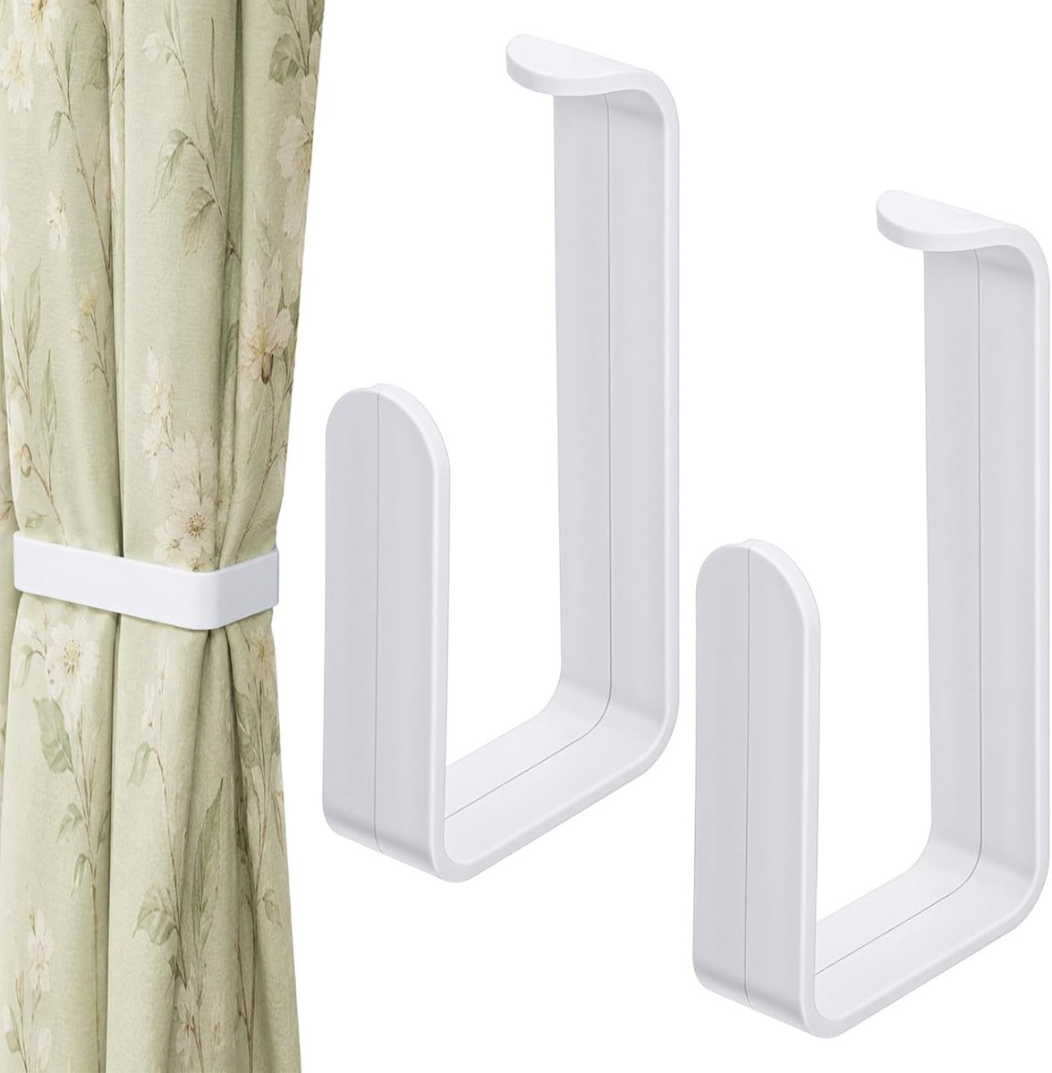 SnelShoppen - 2 Pcs Witte Zelfklevende Gordijnhouders, Geen Boren Nodig, Ideaal voor Woonkamer, Slaapkamer, Keuken, Badkamer, Kantoor, 15 cm x 8 cm